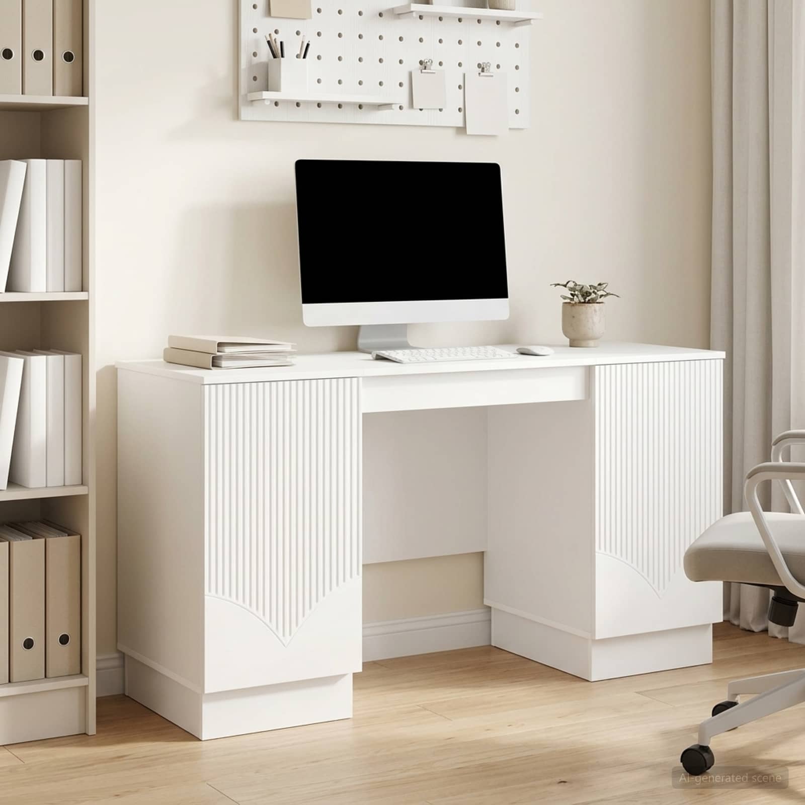 Bureau met plank Hoogglans Wit 142,5 x 50 x 75 cm Bewerkt hout – afbeelding 1