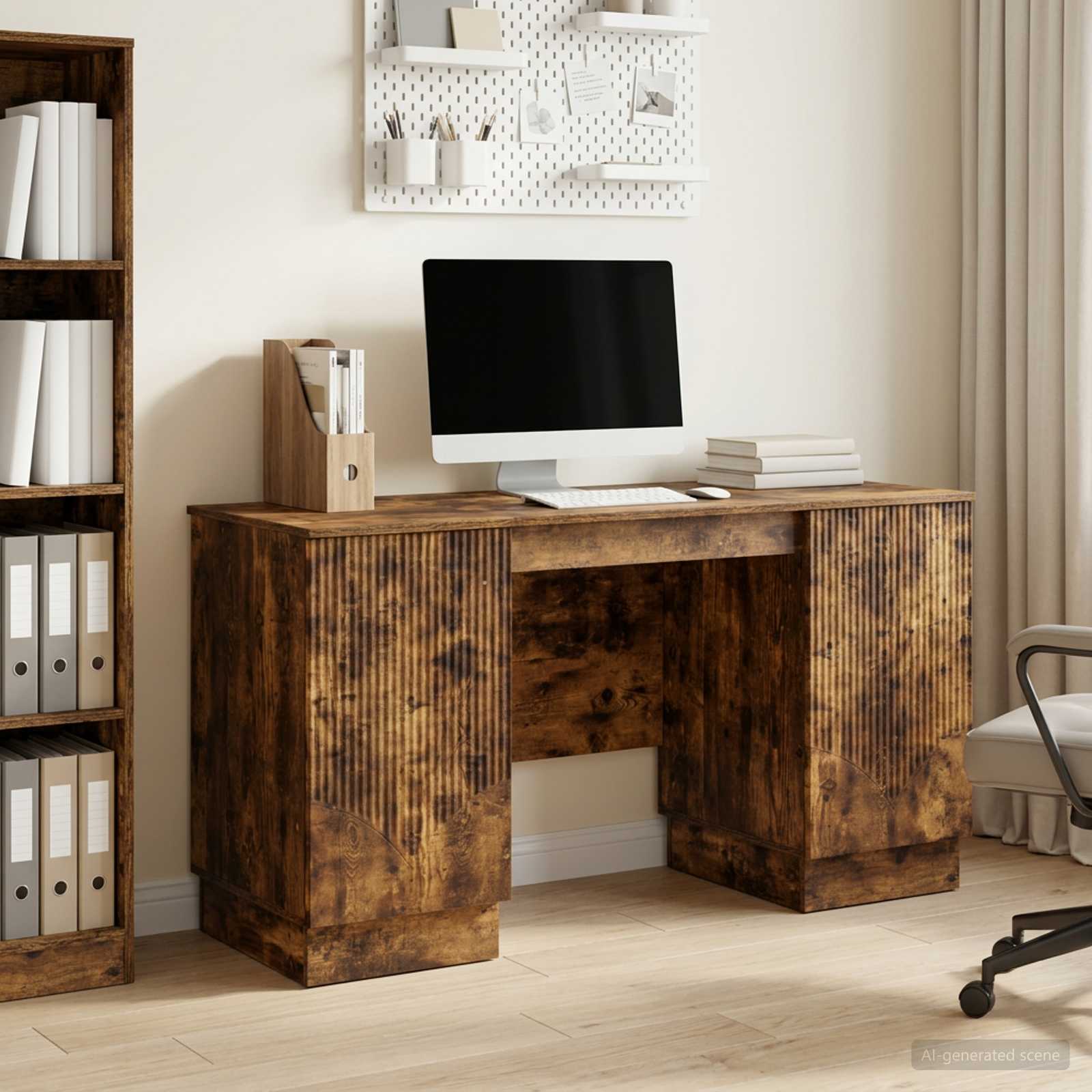 Bureau met plank Gerookt eiken 142,5 x 50 x 75 cm Bewerkt hout