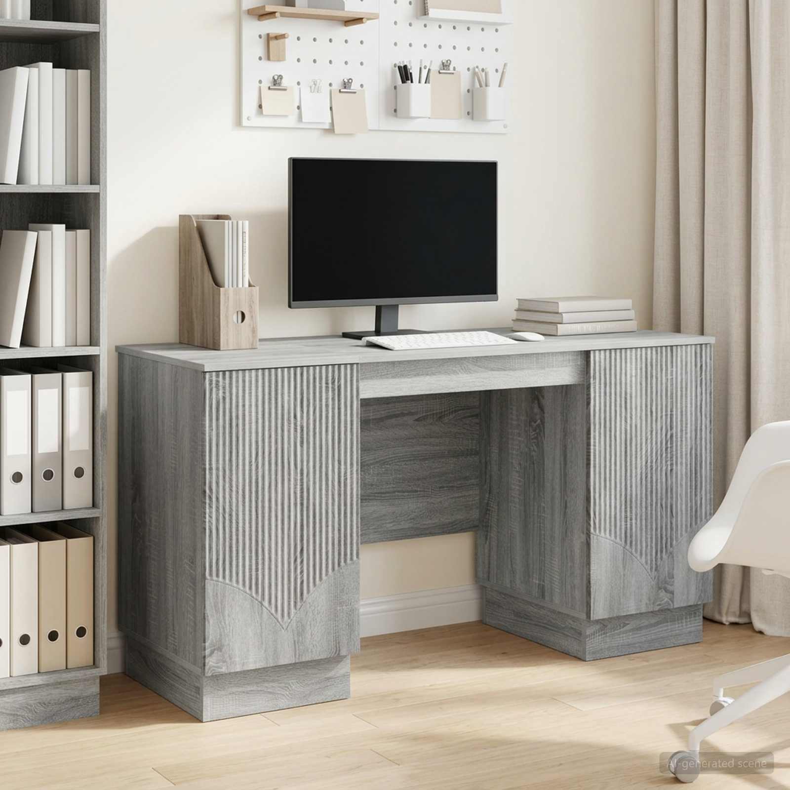 Bureau met plank Grijs sonoma 142,5 x 50 x 75 cm Bewerkt hout