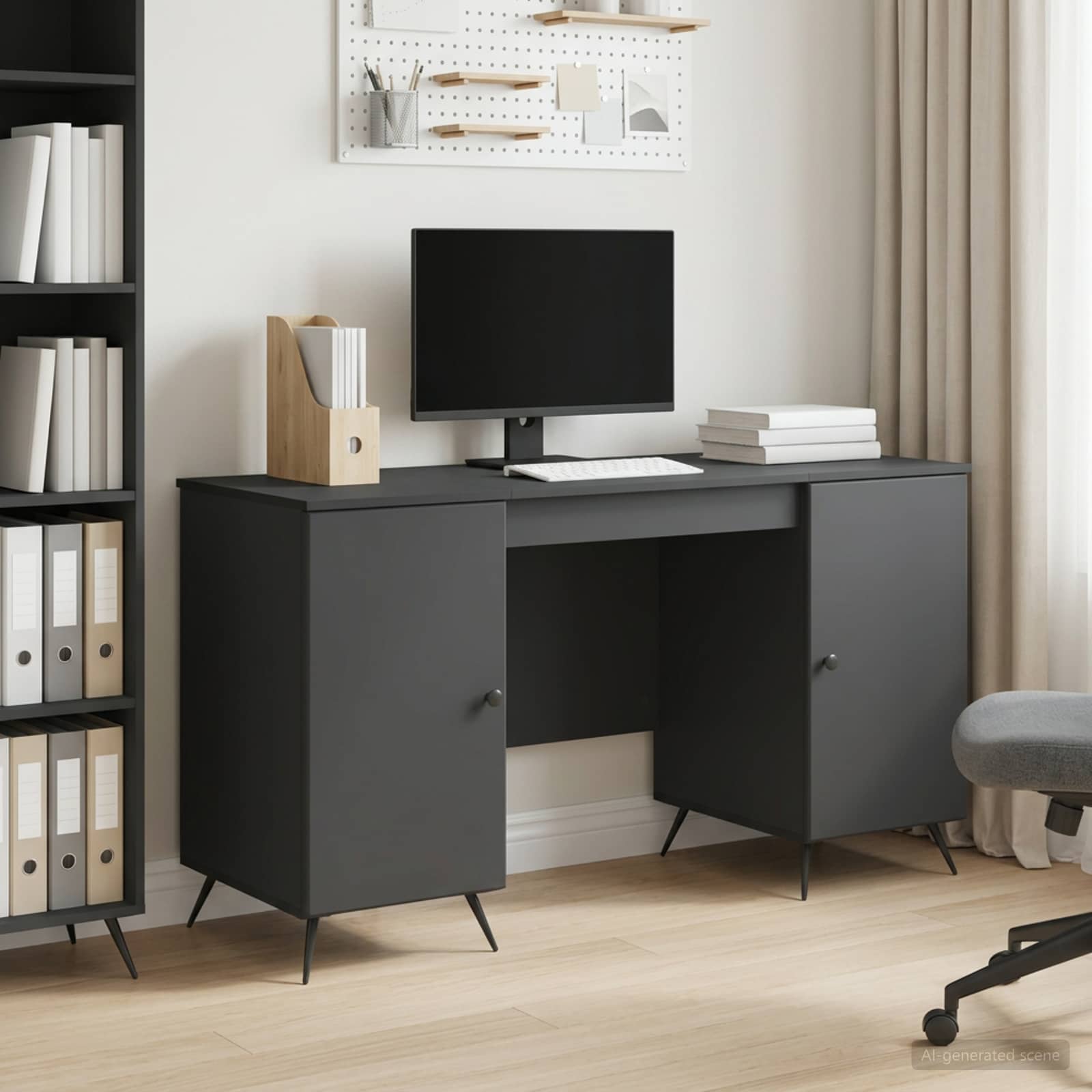 Bureau met plank Zwart 142,5 x 50 x 75 cm Bewerkt hout