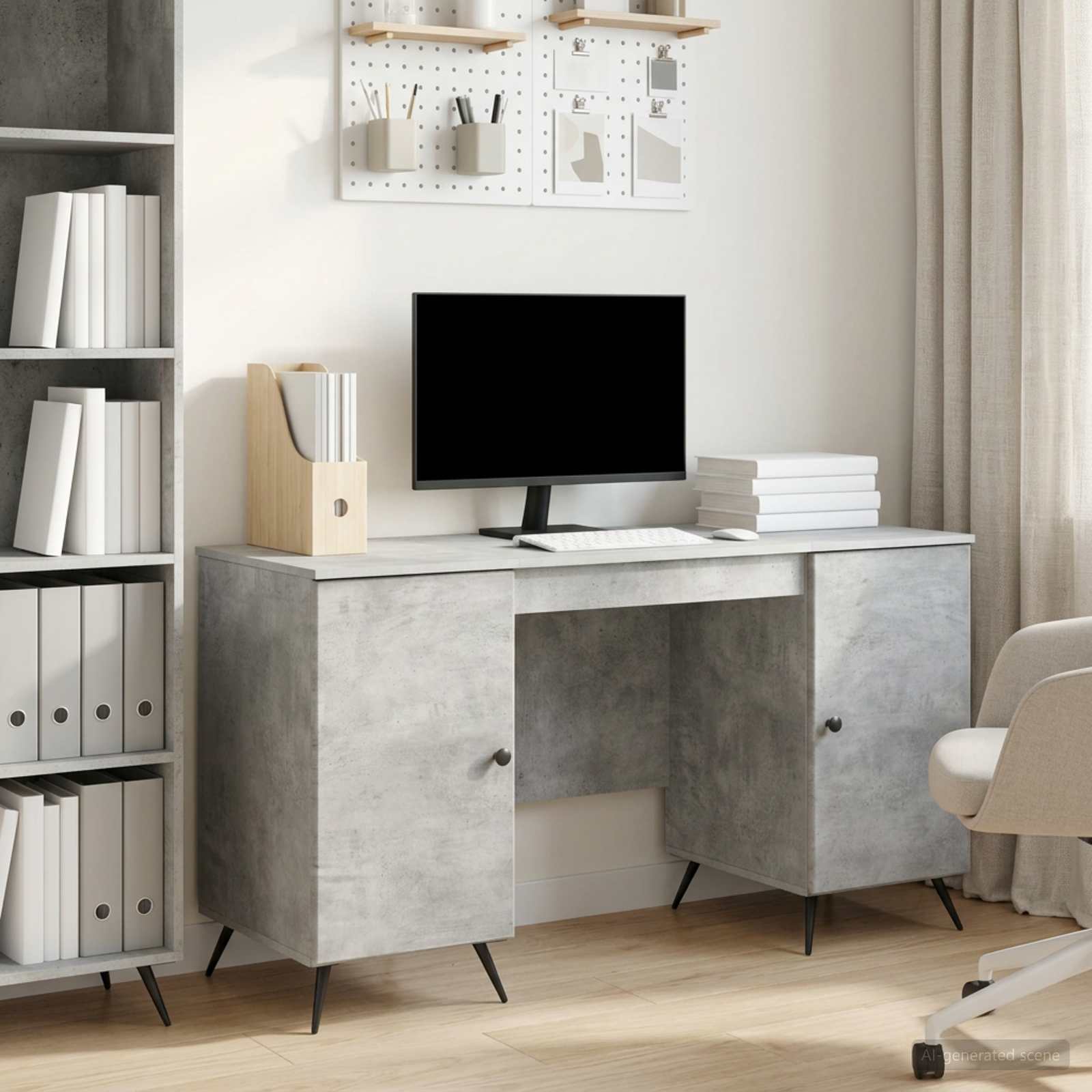 Bureau met plank Betongrijs 142,5 x 50 x 75 cm Bewerkt hout