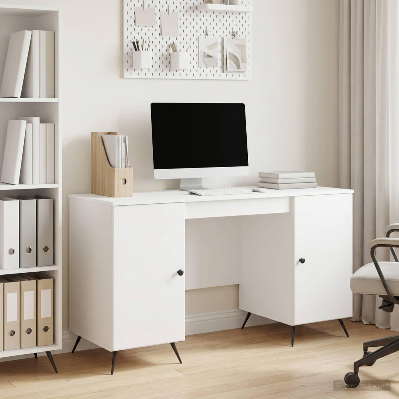 Bureau met plank Hoogglans Wit 142,5 x 50 x 75 cm Bewerkt hout