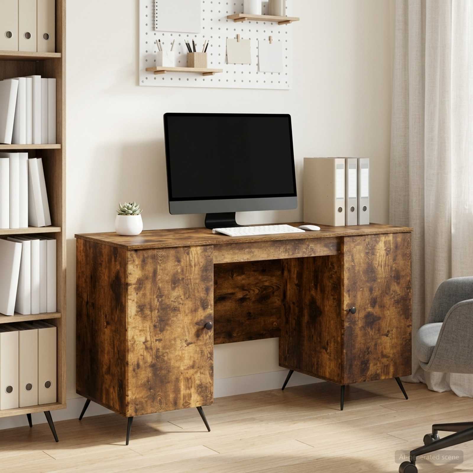 Bureau met plank Gerookt eiken 142,5 x 50 x 75 cm Bewerkt hout