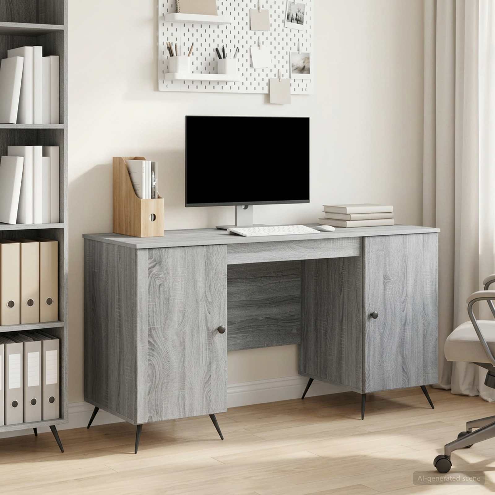 Bureau met plank Grijs sonoma 142,5 x 50 x 75 cm Bewerkt hout