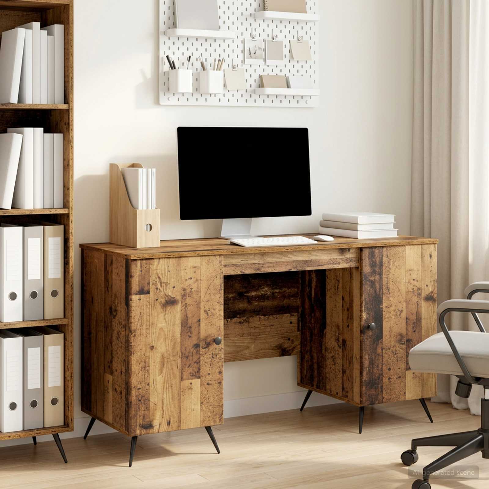 Bureau met plank Oud hout 142,5 x 50 x 75 cm Bewerkt hout