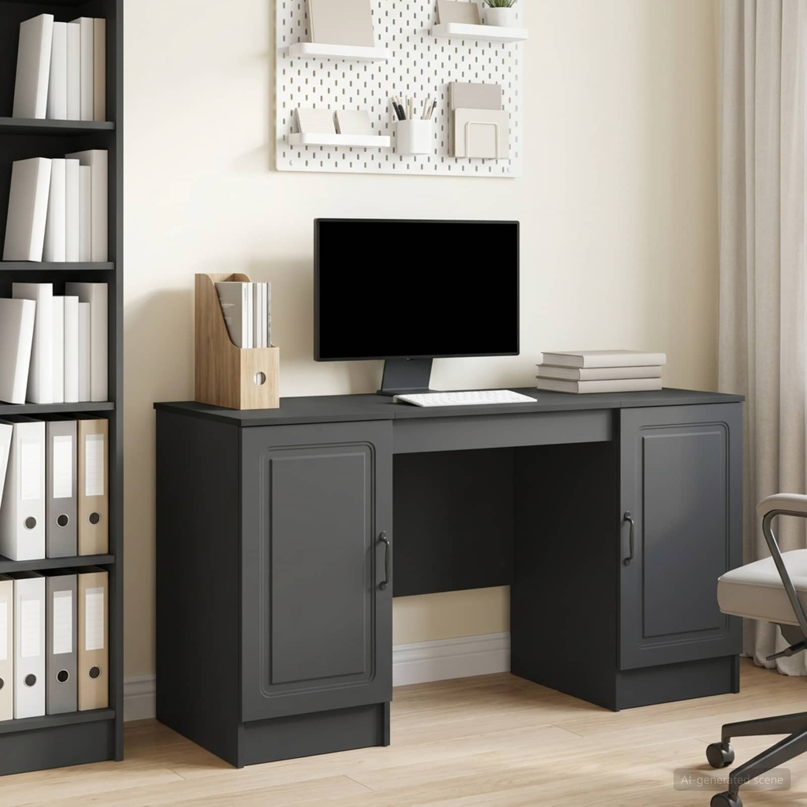 Bureau met plank Zwart 142,5 x 50 x 75 cm Bewerkt hout