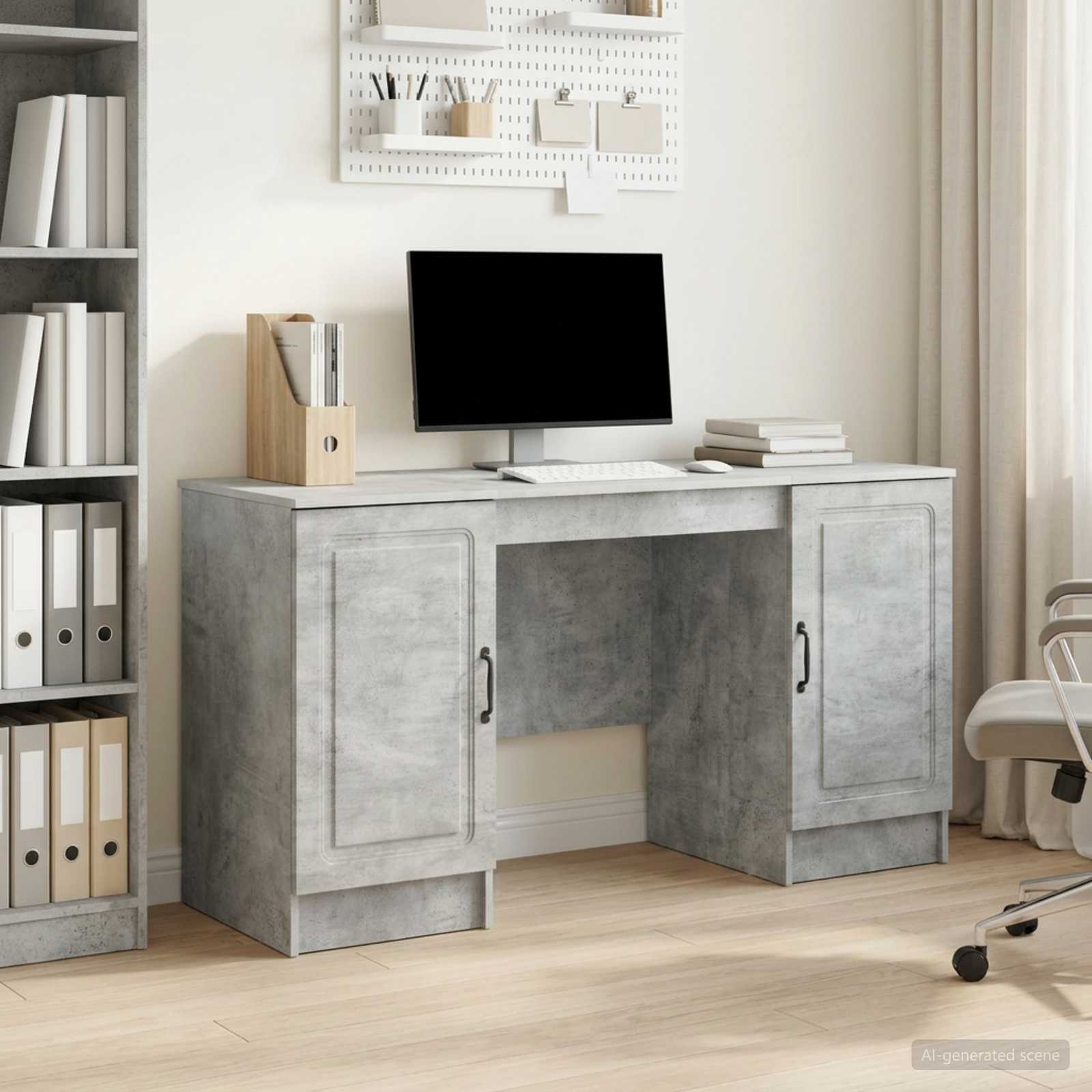 Bureau met plank Betongrijs 142,5 x 50 x 75 cm Bewerkt hout