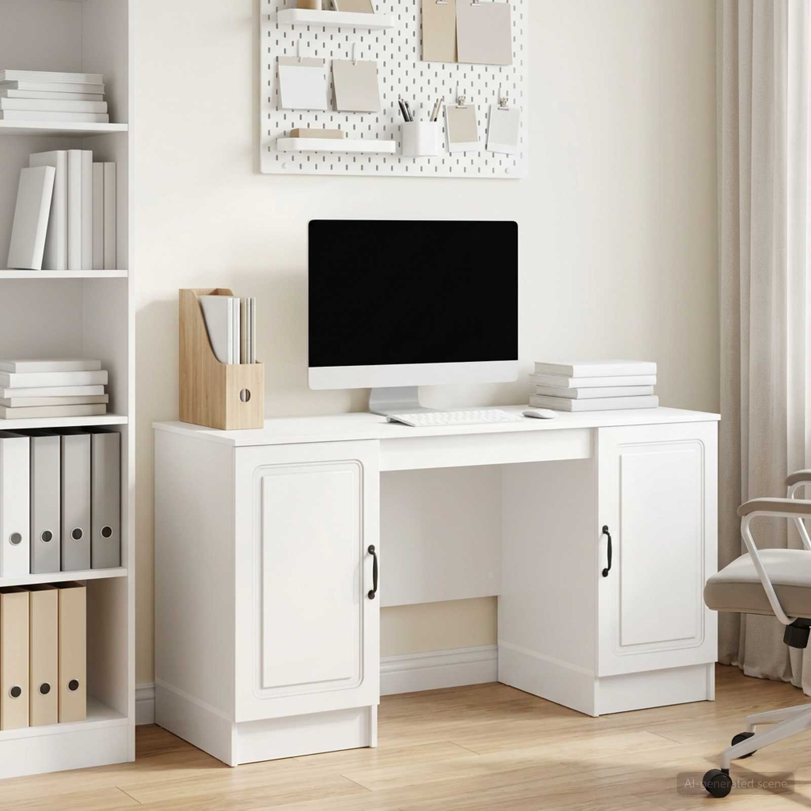 Bureau met plank Hoogglans Wit 142,5 x 50 x 75 cm Bewerkt hout