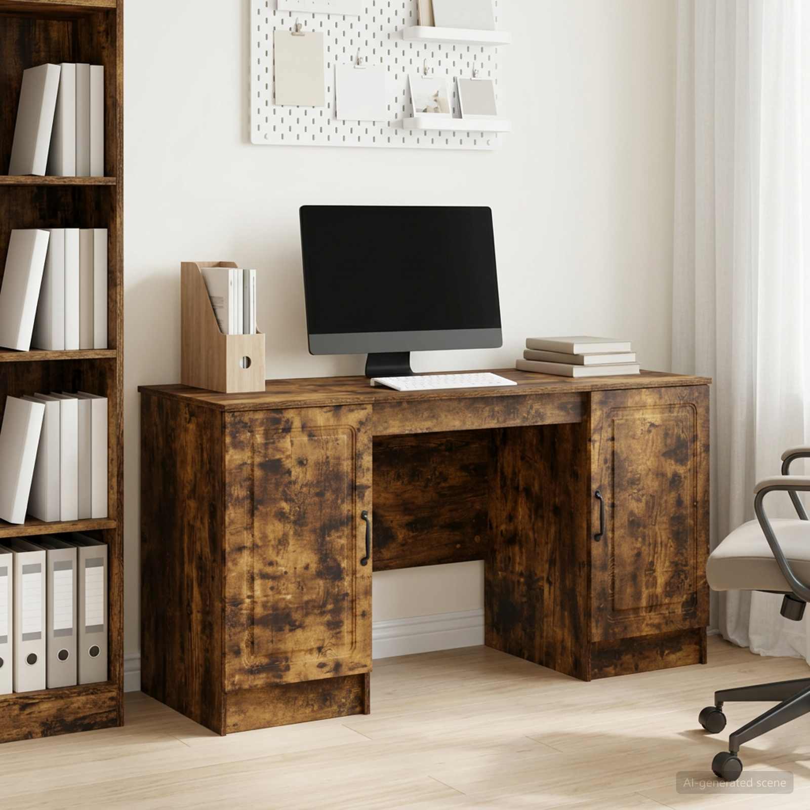 Bureau met plank Gerookt eiken 142,5 x 50 x 75 cm Bewerkt hout