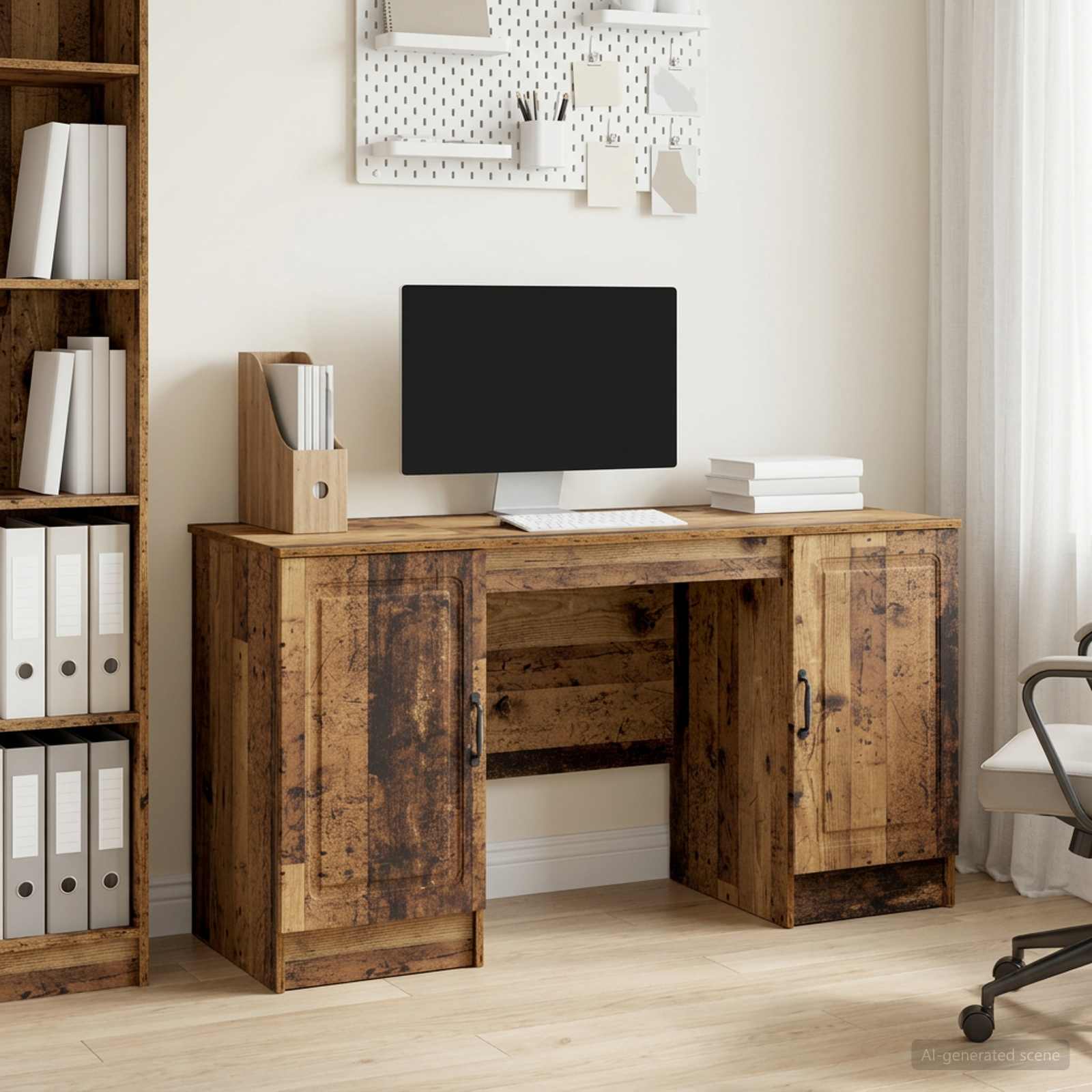 Bureau met plank Oud hout 142,5 x 50 x 75 cm Bewerkt hout
