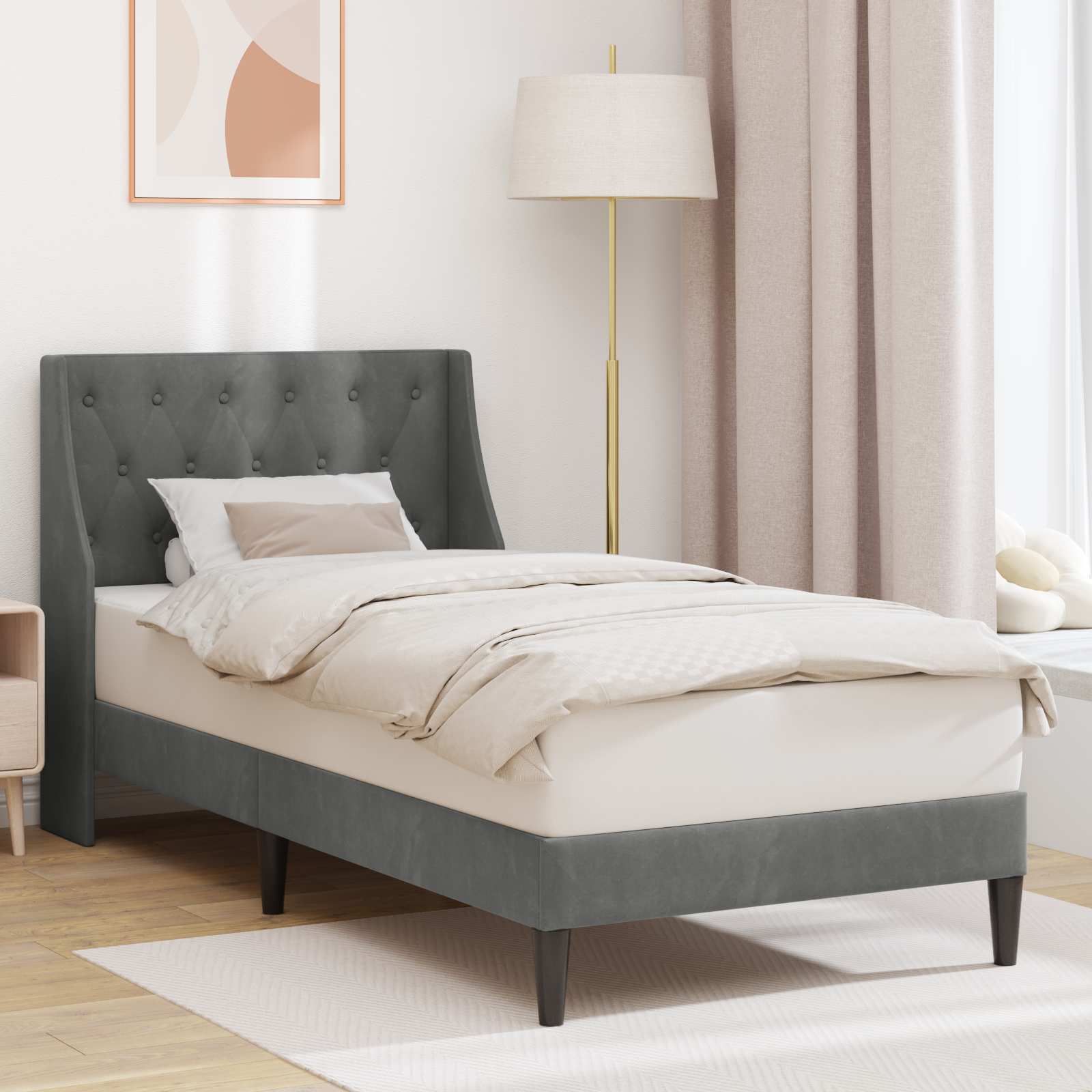 Bedframe met hoofdeinde Donkergrijs 90 x 190 cm Fluweel – afbeelding 1
