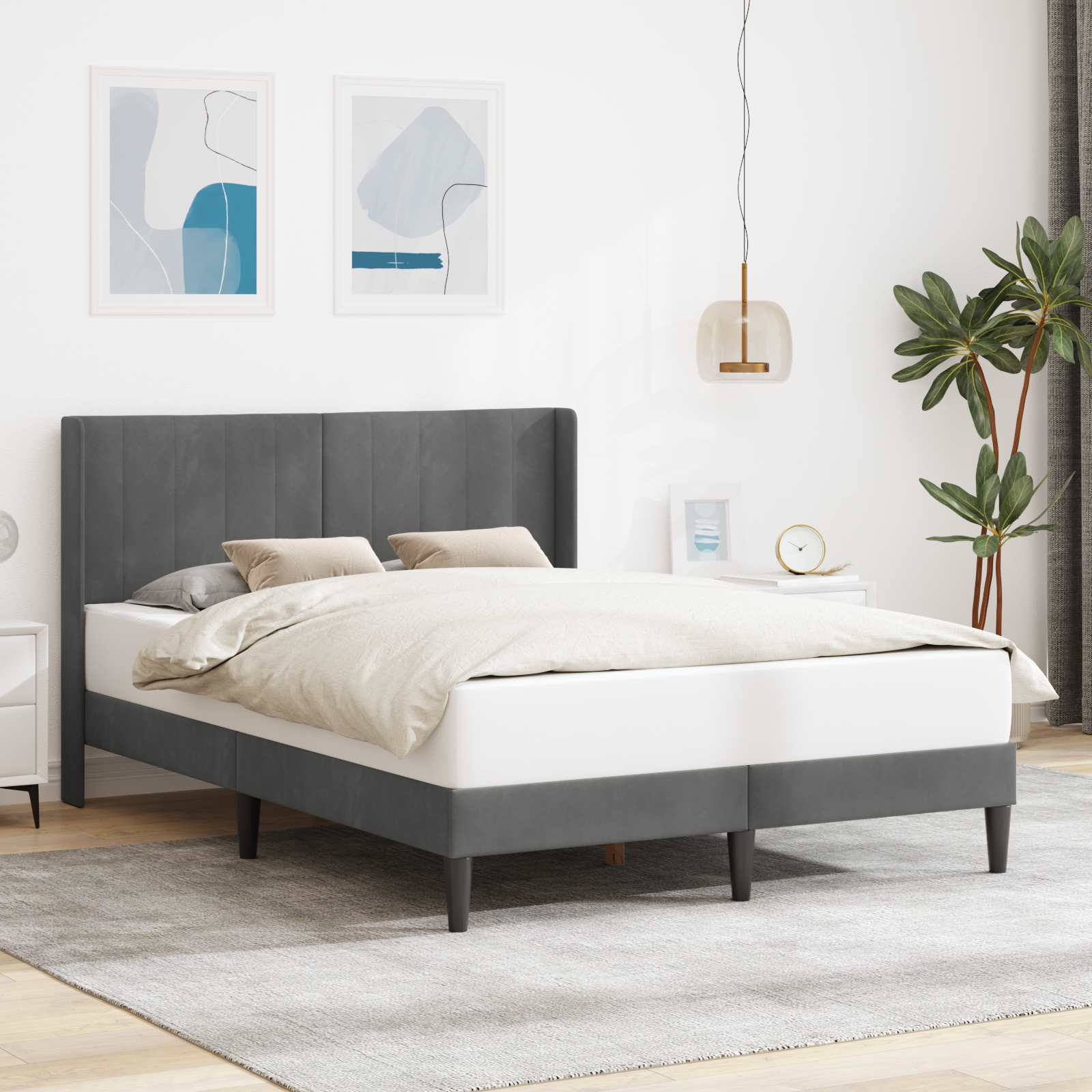 Bedframe met hoofdeinde Donkergrijs 153 x 203 cm Fluweel – afbeelding 1