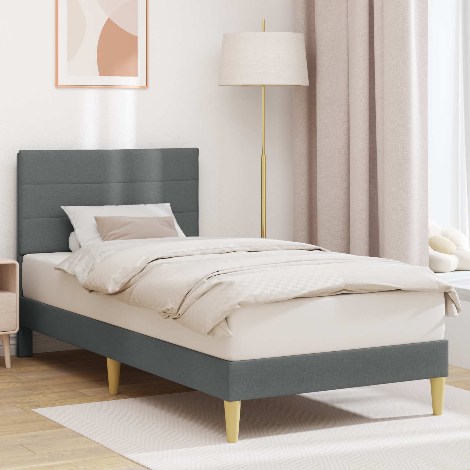 Bedframe met hoofdeinde Donkergrijs 90 x 190 cm Stof – afbeelding 1