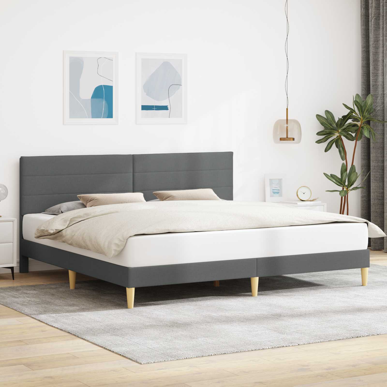 Bedframe met hoofdeinde Donkergrijs 180 x 200 cm Stof – afbeelding 1