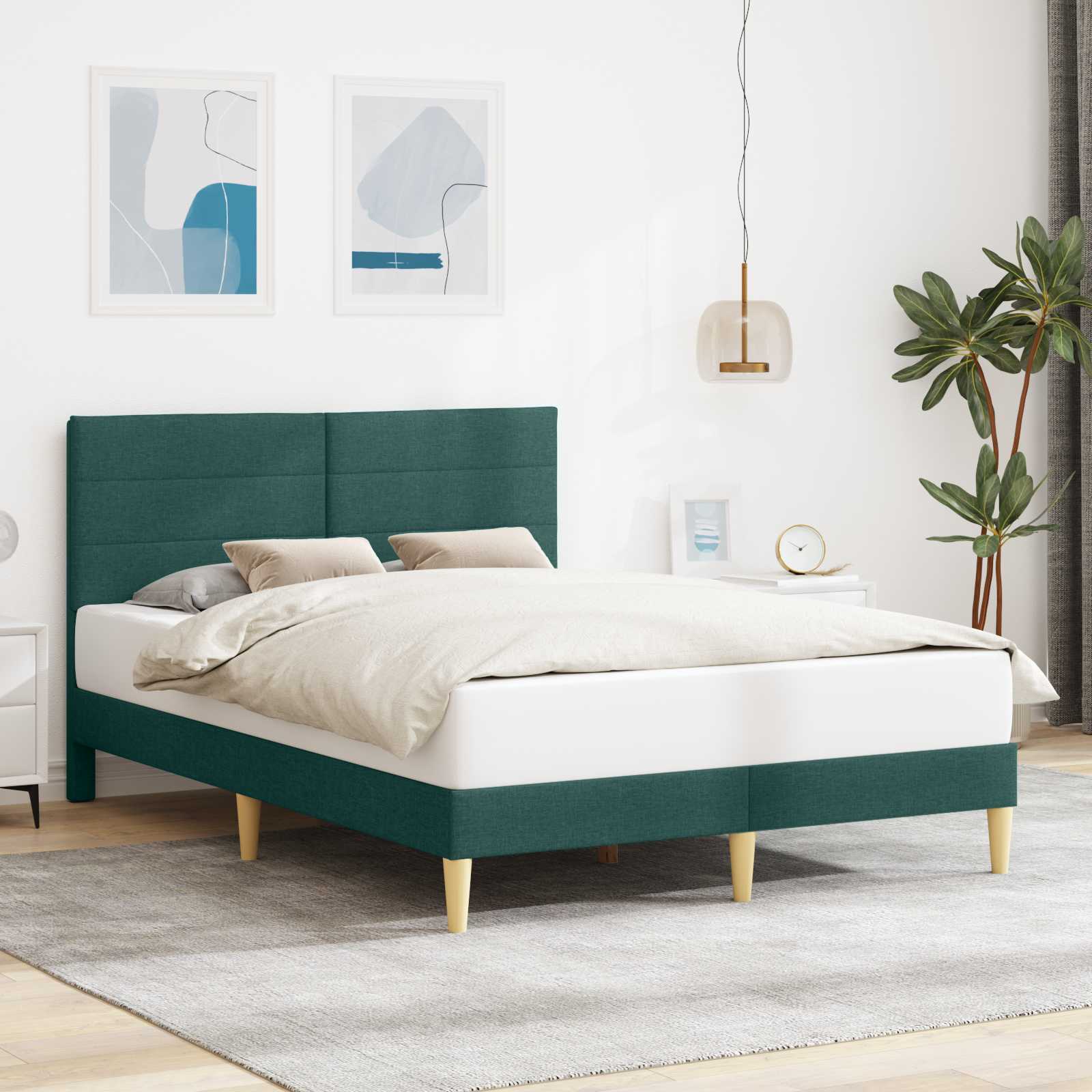 Bedframe met hoofdeinde Donkergrijs Stof – afbeelding 1