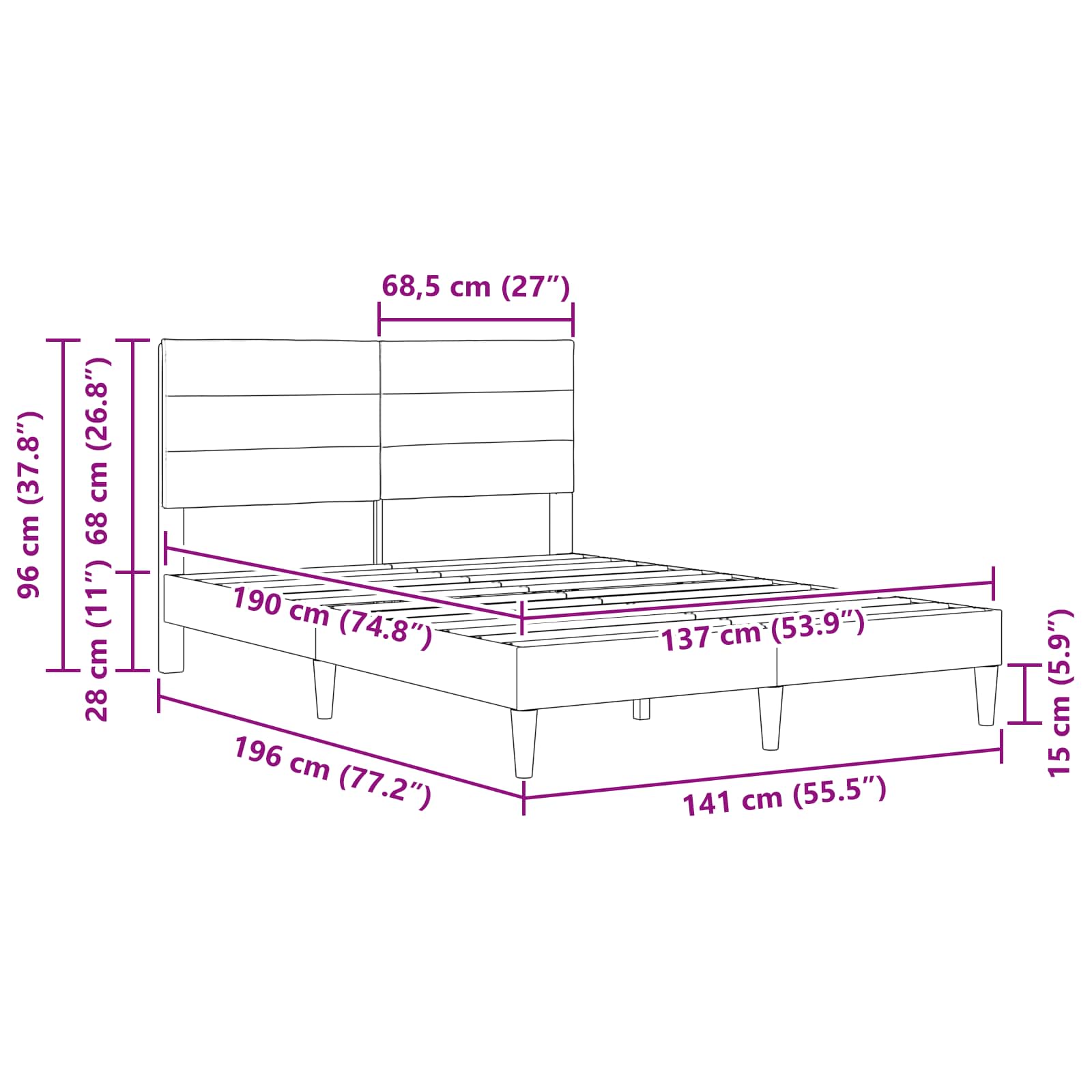 Bedframe met hoofdeinde Donkergrijs Stof – afbeelding 9