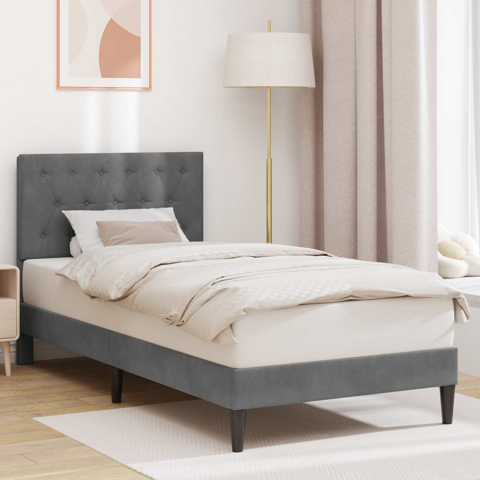 Bedframe met hoofdeinde Donkergrijs 90 x 190 cm Fluweel – afbeelding 1