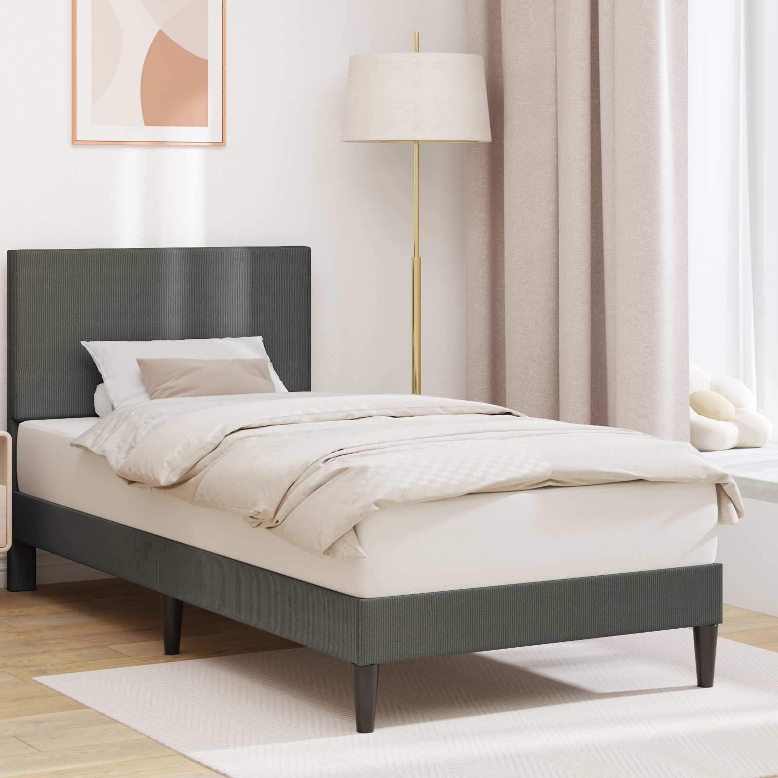 Bedframe met hoofdeinde Donkergrijs 90 x 190 cm Katoen Stof