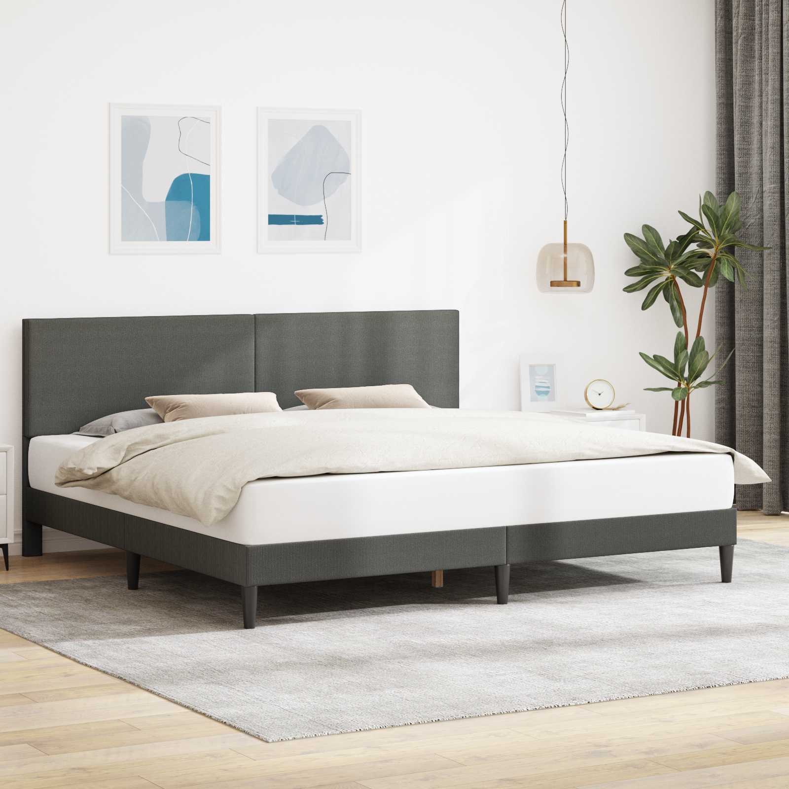 Bedframe met hoofdeinde Donkergrijs 180 x 200 cm Katoen Stof – afbeelding 1