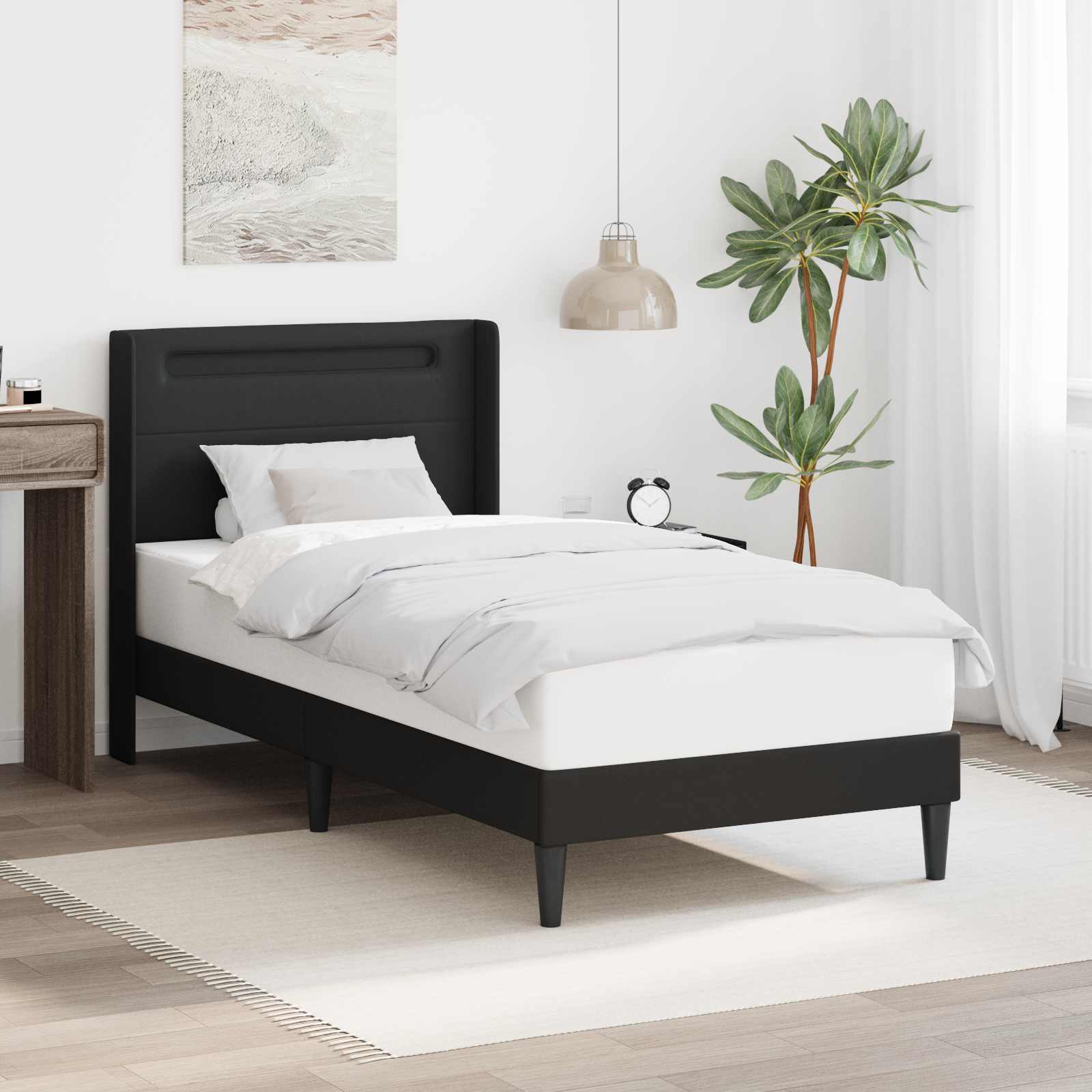Bedframe met LED-stripverlichting Zwart 90 x 190 cm Kunstleer – afbeelding 1