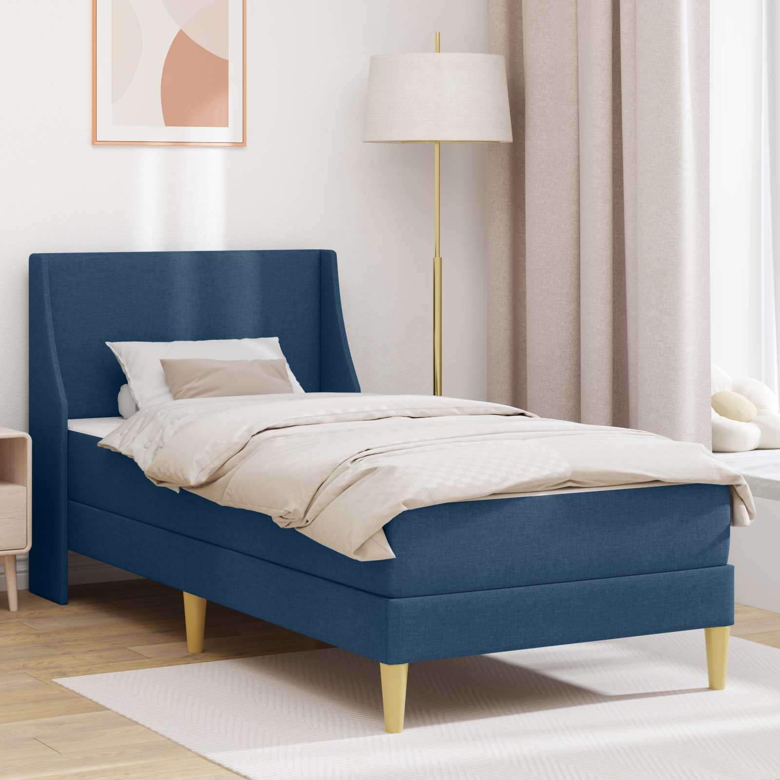 Bedframe met matras met hoofdeinde Blauw 80x 200 cm Polyester