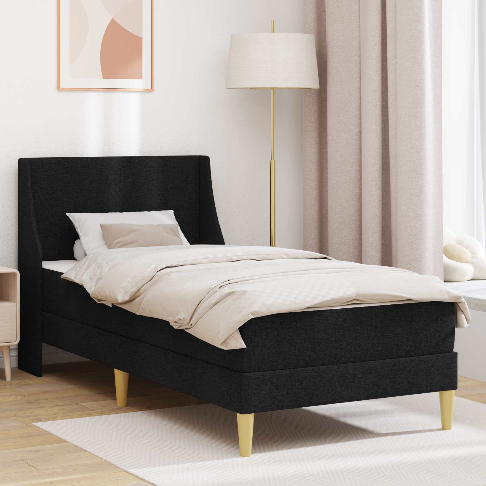 Bedframe met matras met hoofdeinde Zwart 90 x 200 cm Polyester