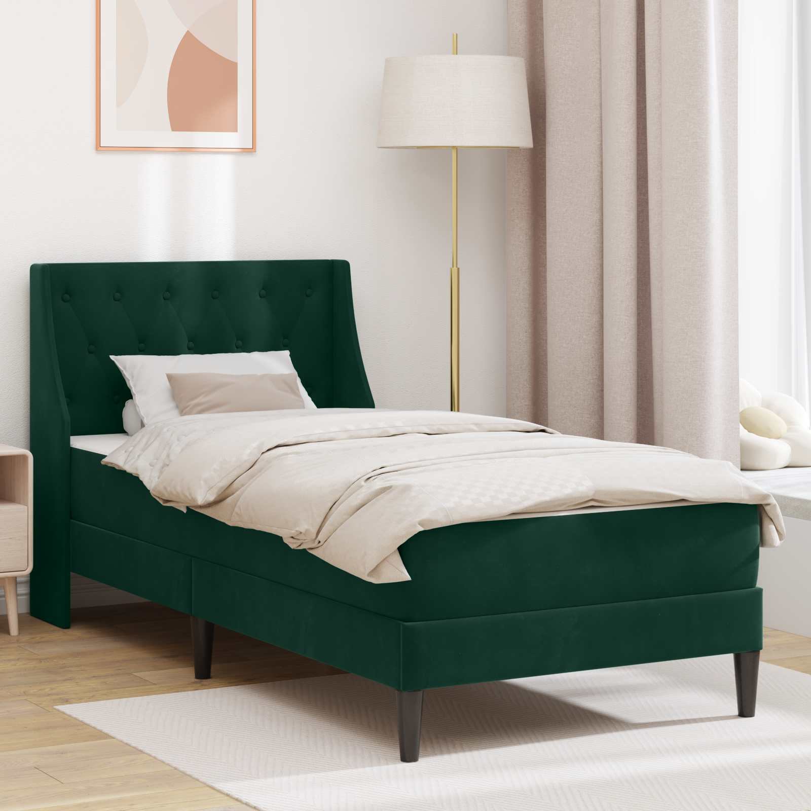 Bedframe met matras met matras Donkergroen 90 x 190 cm Fluweel
