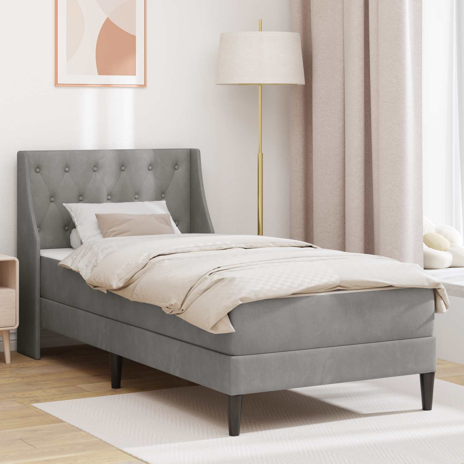 Bedframe met matras met matras Lichtgrijs 100 x 200 cm Fluweel
