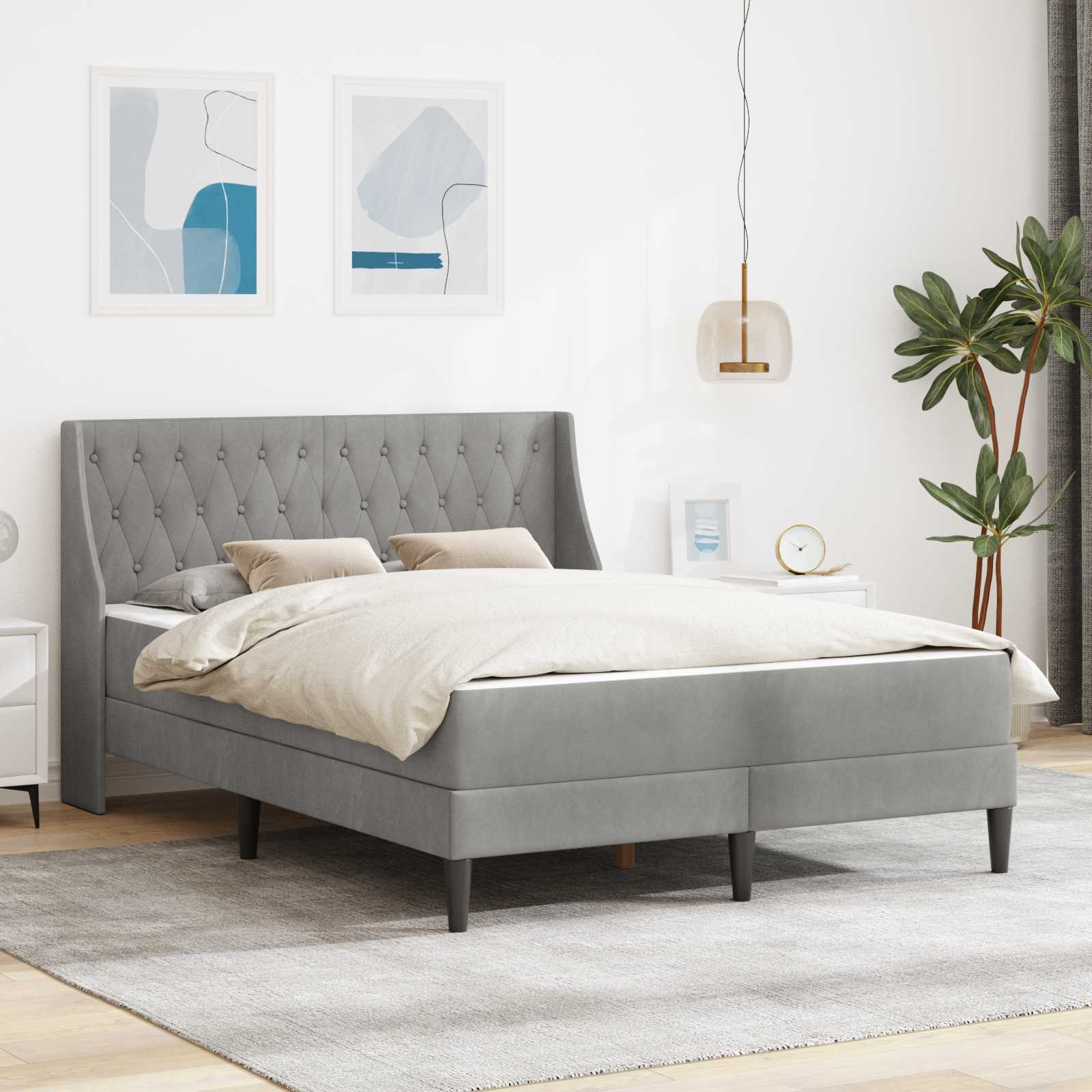 Bedframe met matras met matras Lichtgrijs 120 x 190 cm Fluweel – afbeelding 1