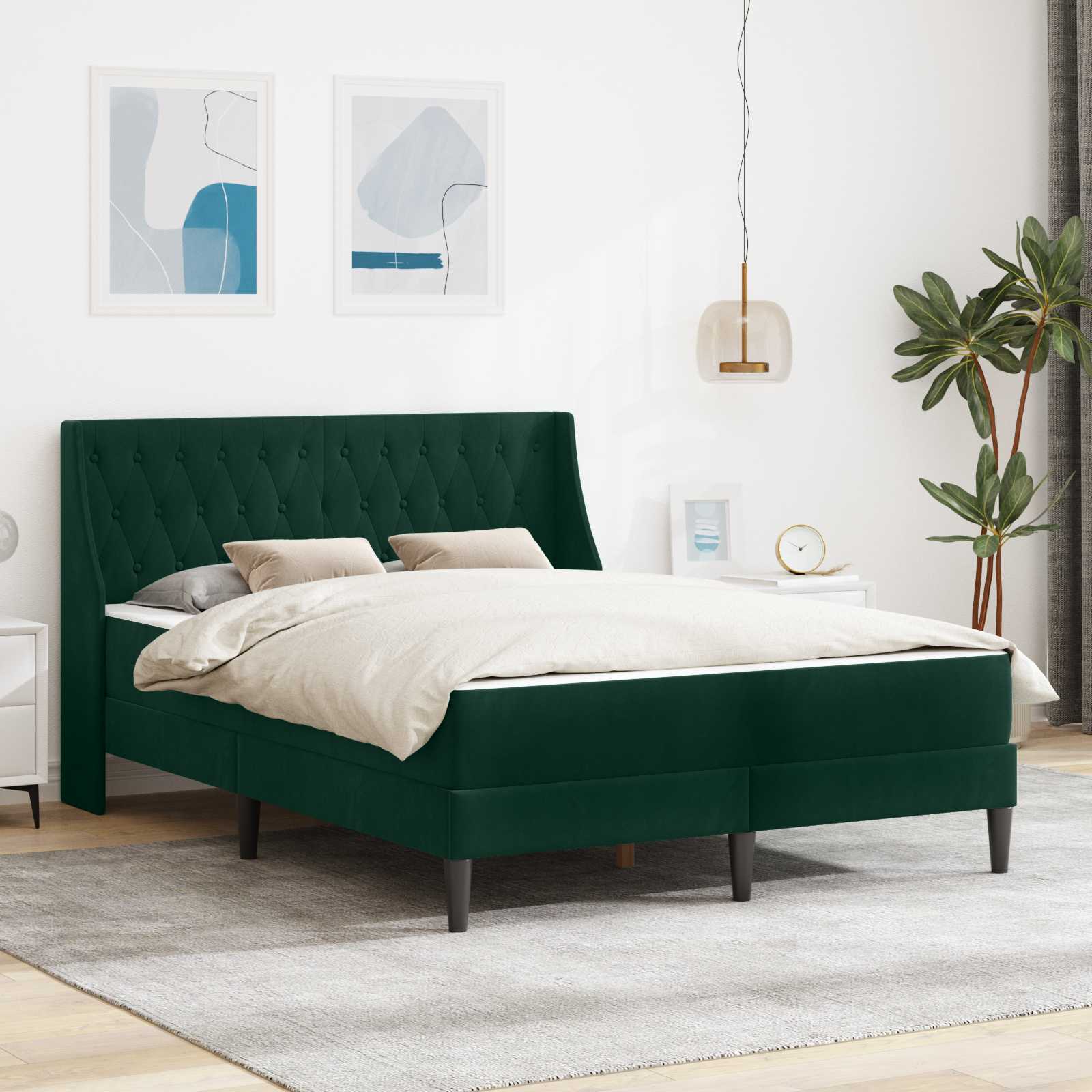Bedframe met matras met matras Donkergroen 120 x 190 cm Fluweel