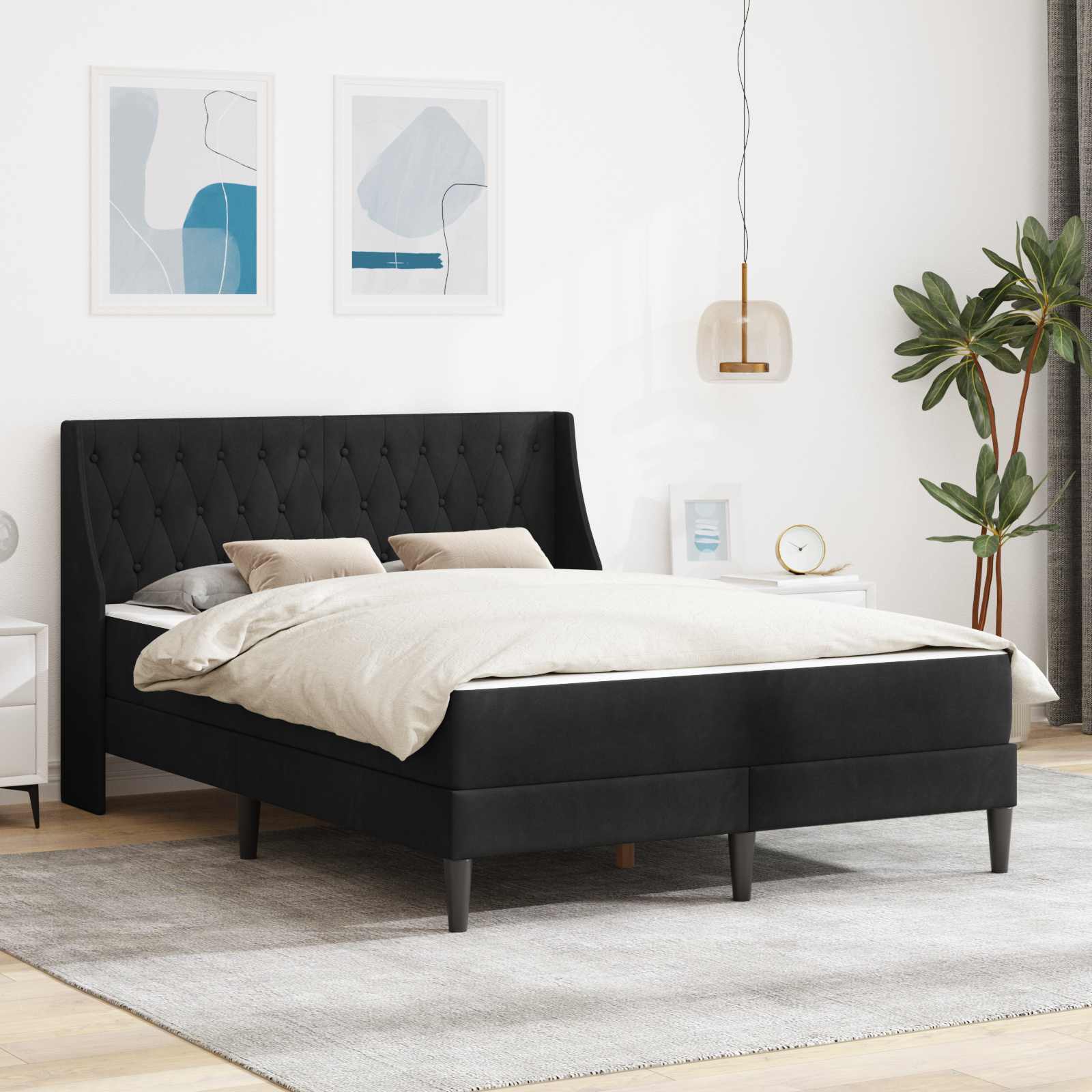 Bedframe met matras met matras Zwart 120 x 190 cm Fluweel – afbeelding 1