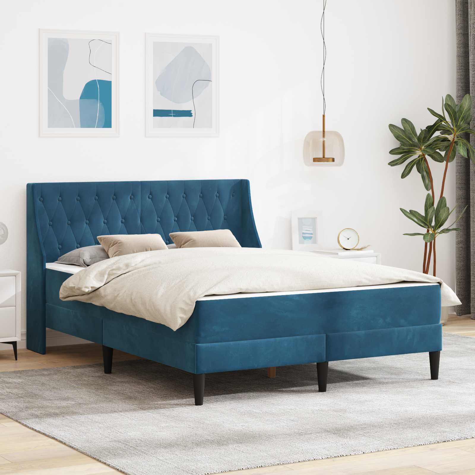 Bedframe met matras met matras Blauw 120 x 190 cm Fluweel