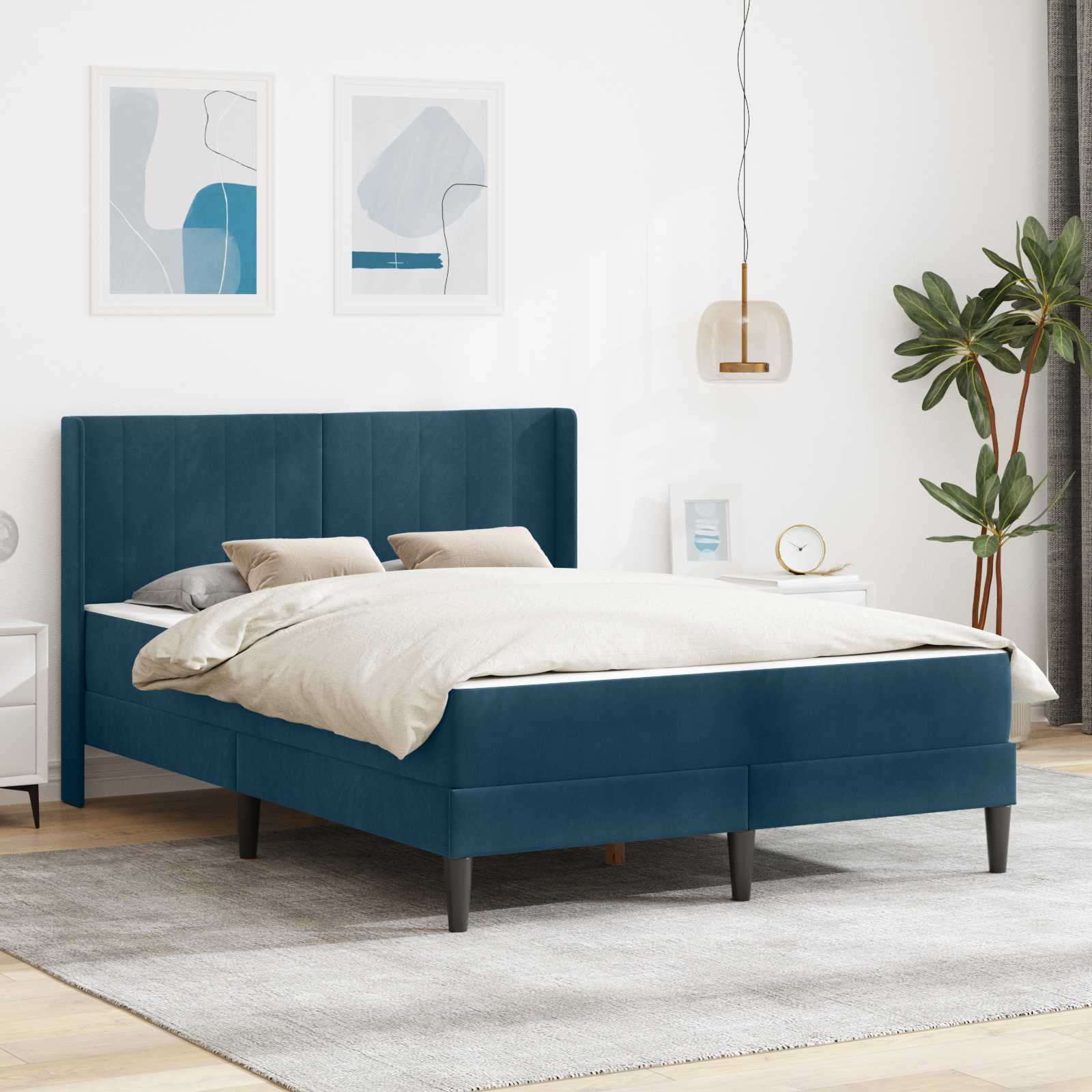 Bedframe met matras met hoofdeinde Blauw 120 x 190 cm Fluweel