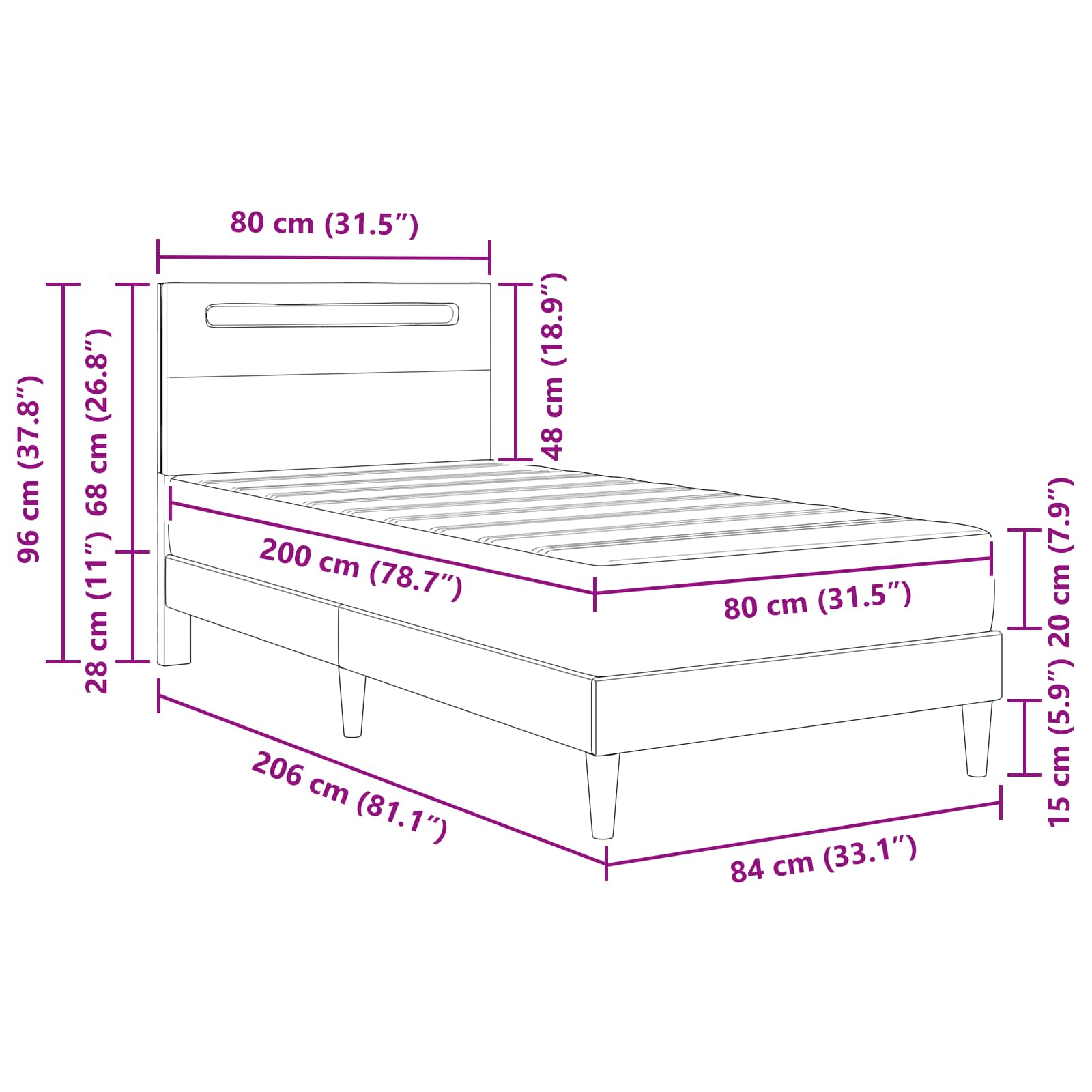 Bedframe met LED-stripverlichting met hoofdeinde Kunstleer – afbeelding 12