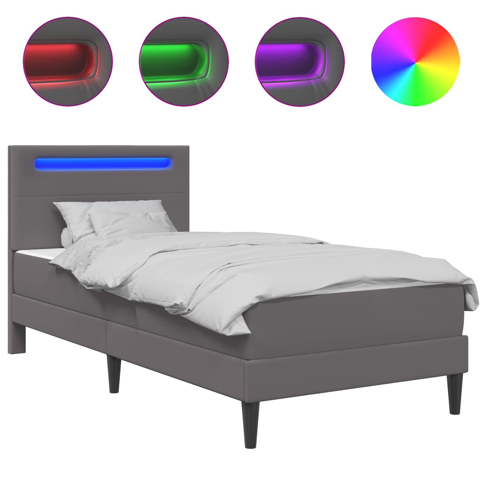 Bedframe met LED-stripverlichting met hoofdeinde Kunstleer – afbeelding 2