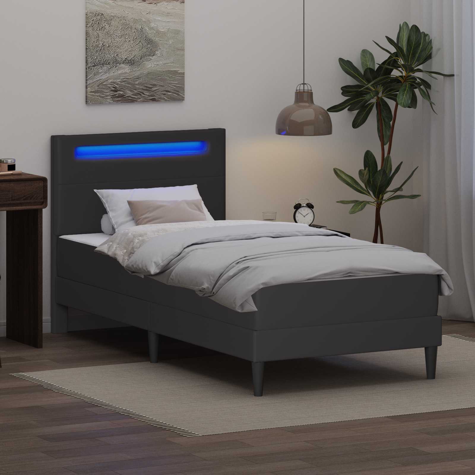 Bedframe met LED-stripverlichting met hoofdeinde Kunstleer – afbeelding 4