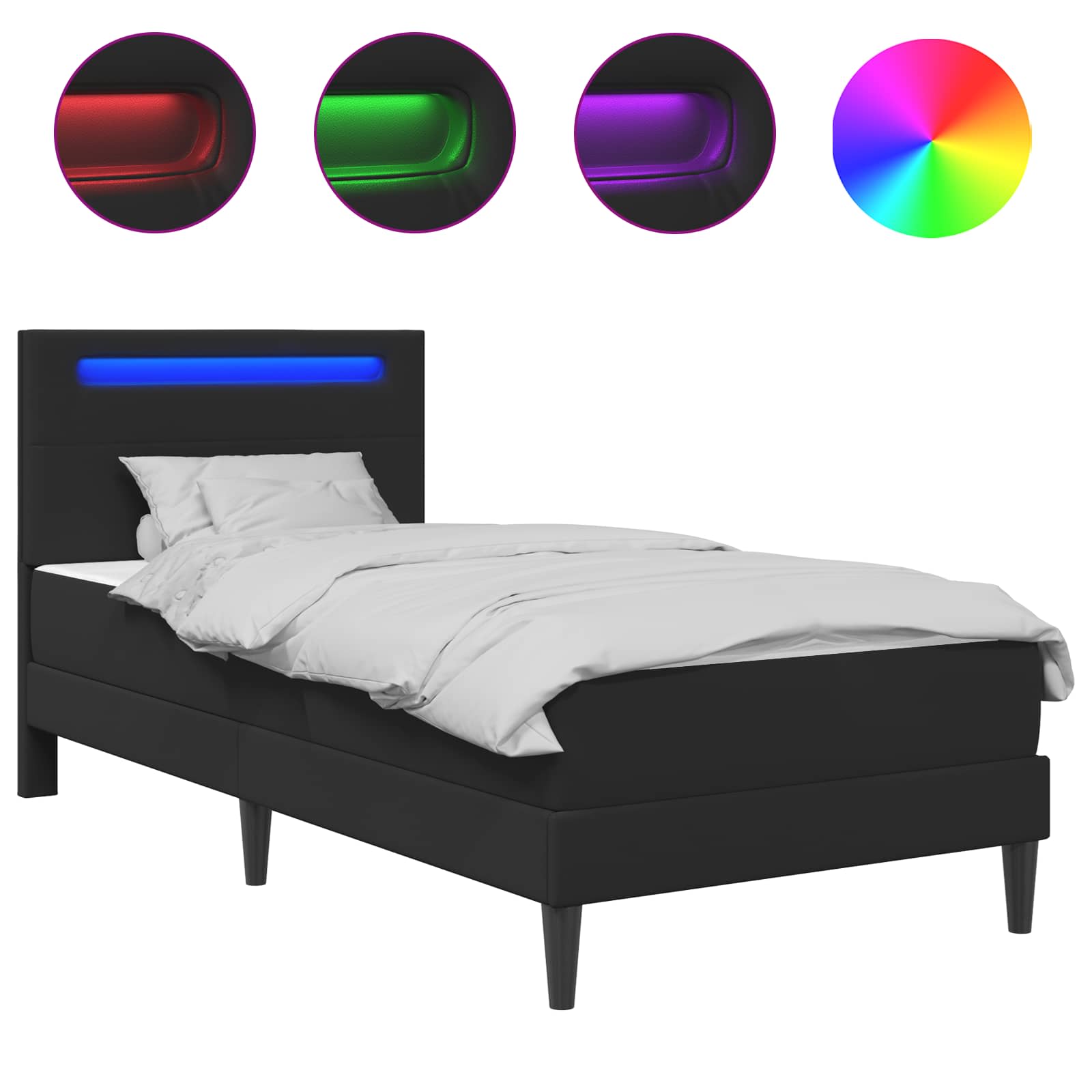Bedframe met LED-stripverlichting met hoofdeinde Kunstleer – afbeelding 2