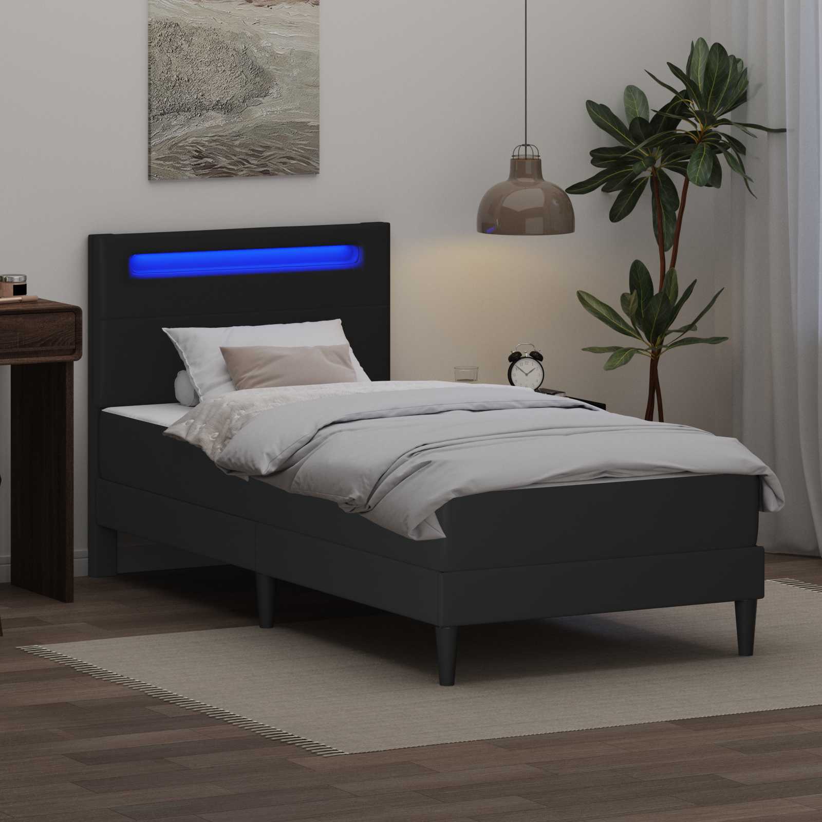 Bedframe met LED-stripverlichting met hoofdeinde Kunstleer – afbeelding 4