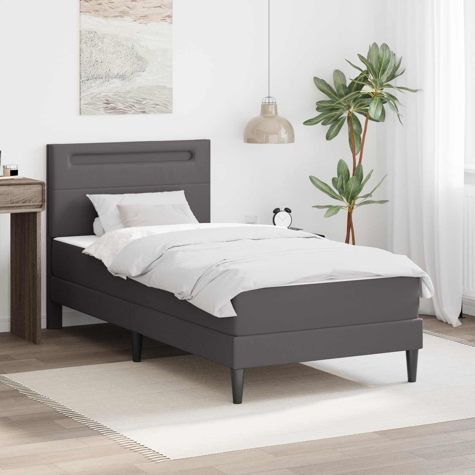 Bedframe met LED-stripverlichting Grijs 90 x 190 cm Kunstleer