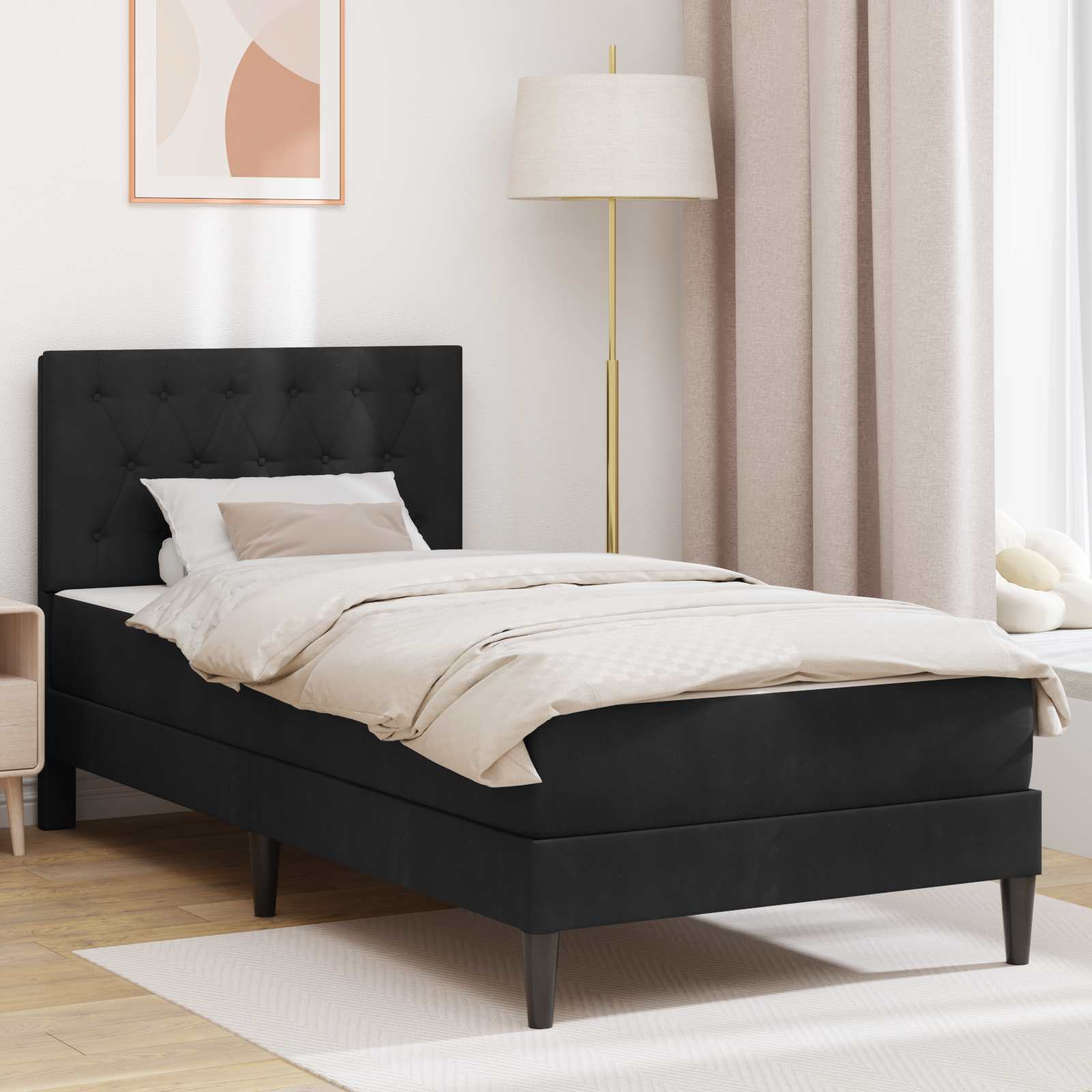 Bedframe met matras met hoofdeinde Zwart 90 x 190 cm Fluweel