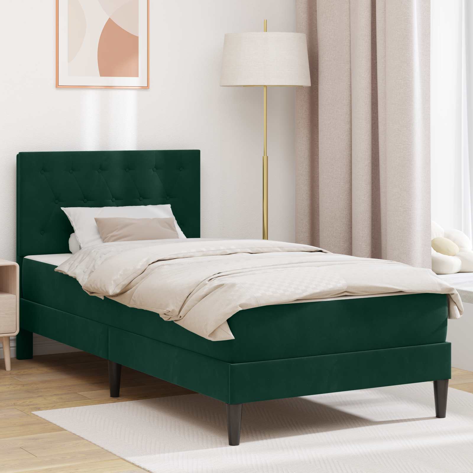 Bedframe met matras Donkergroen 90 x 200 cm Fluweel
