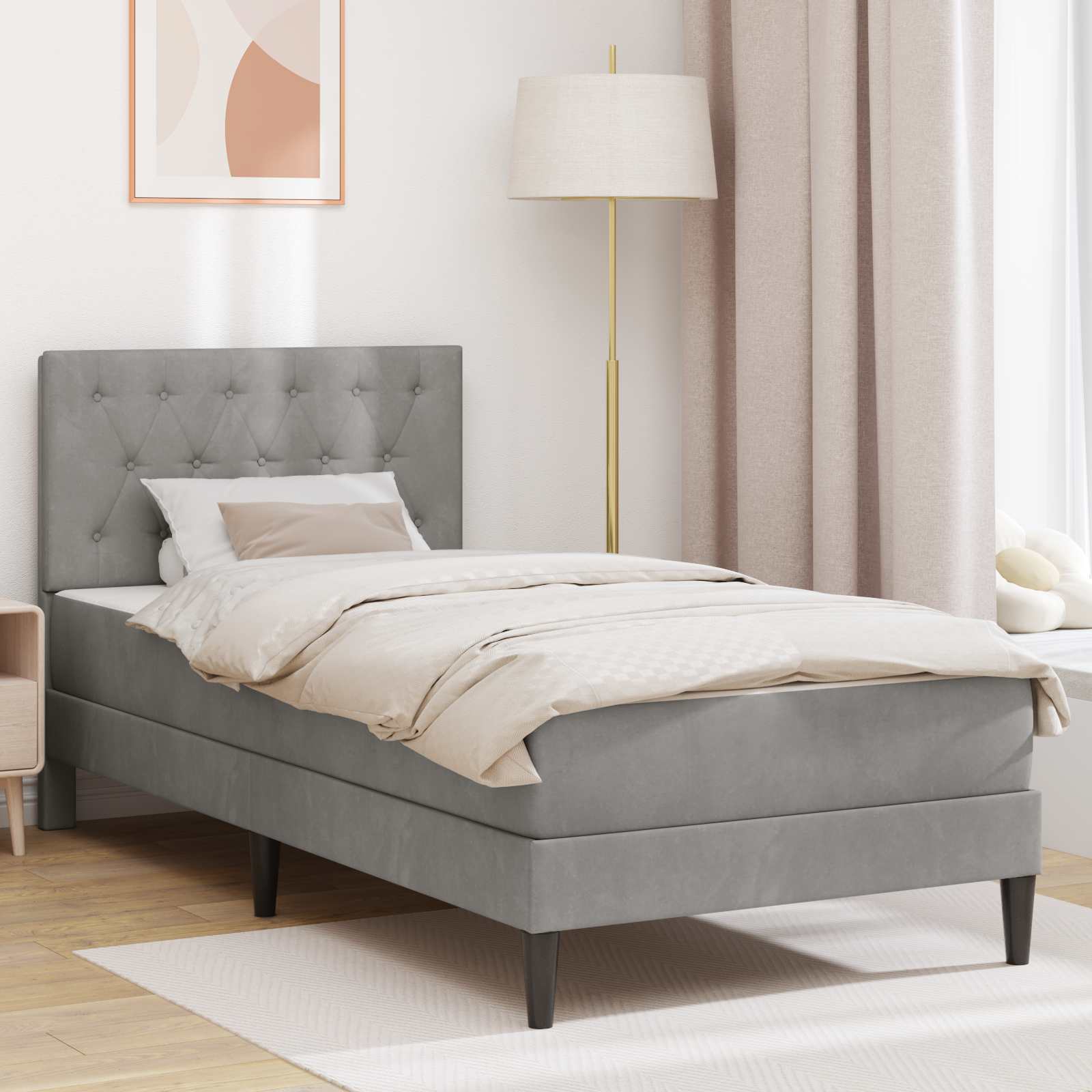 Bedframe met matras Lichtgrijs 100 x 200 cm Fluweel