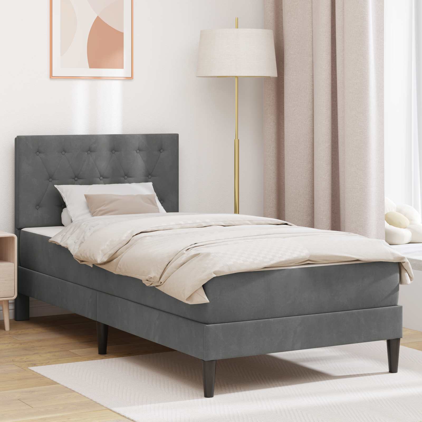 Bedframe met matras Donkergrijs 100 x 200 cm Fluweel