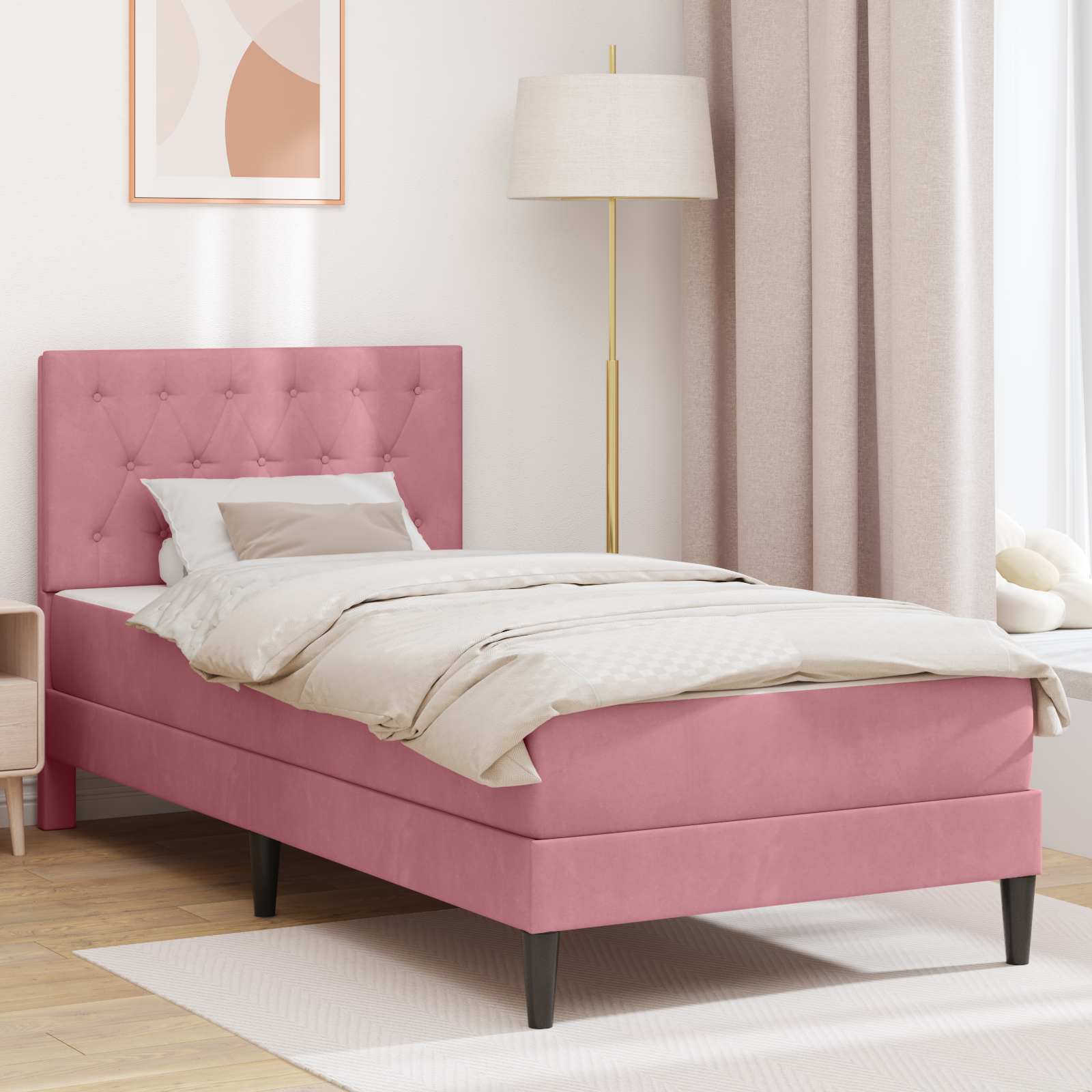 Bedframe met matras met hoofdeinde Roze 100 x 200 cm Fluweel