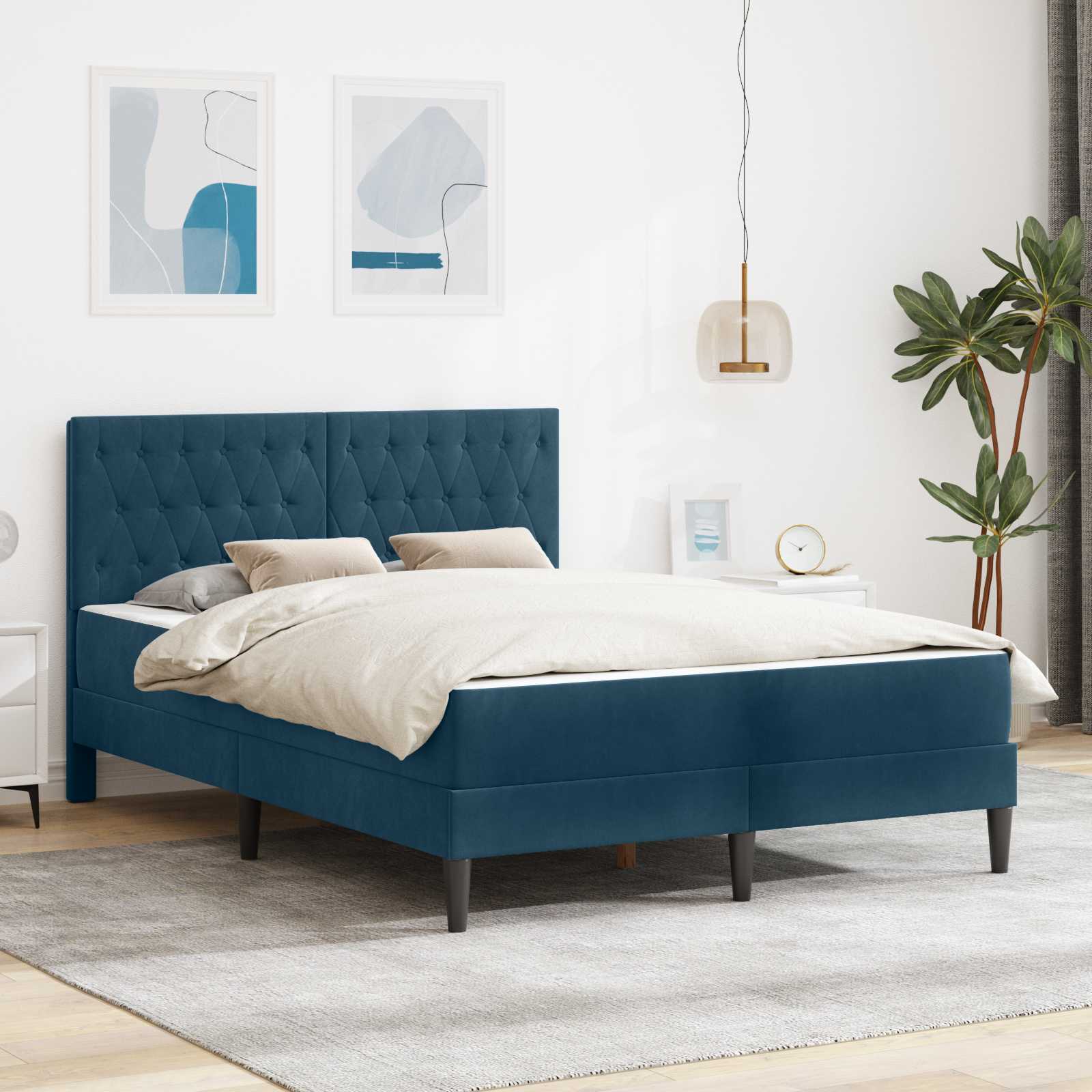 Bedframe met matras met hoofdeinde Blauw 120 x 200 cm Fluweel