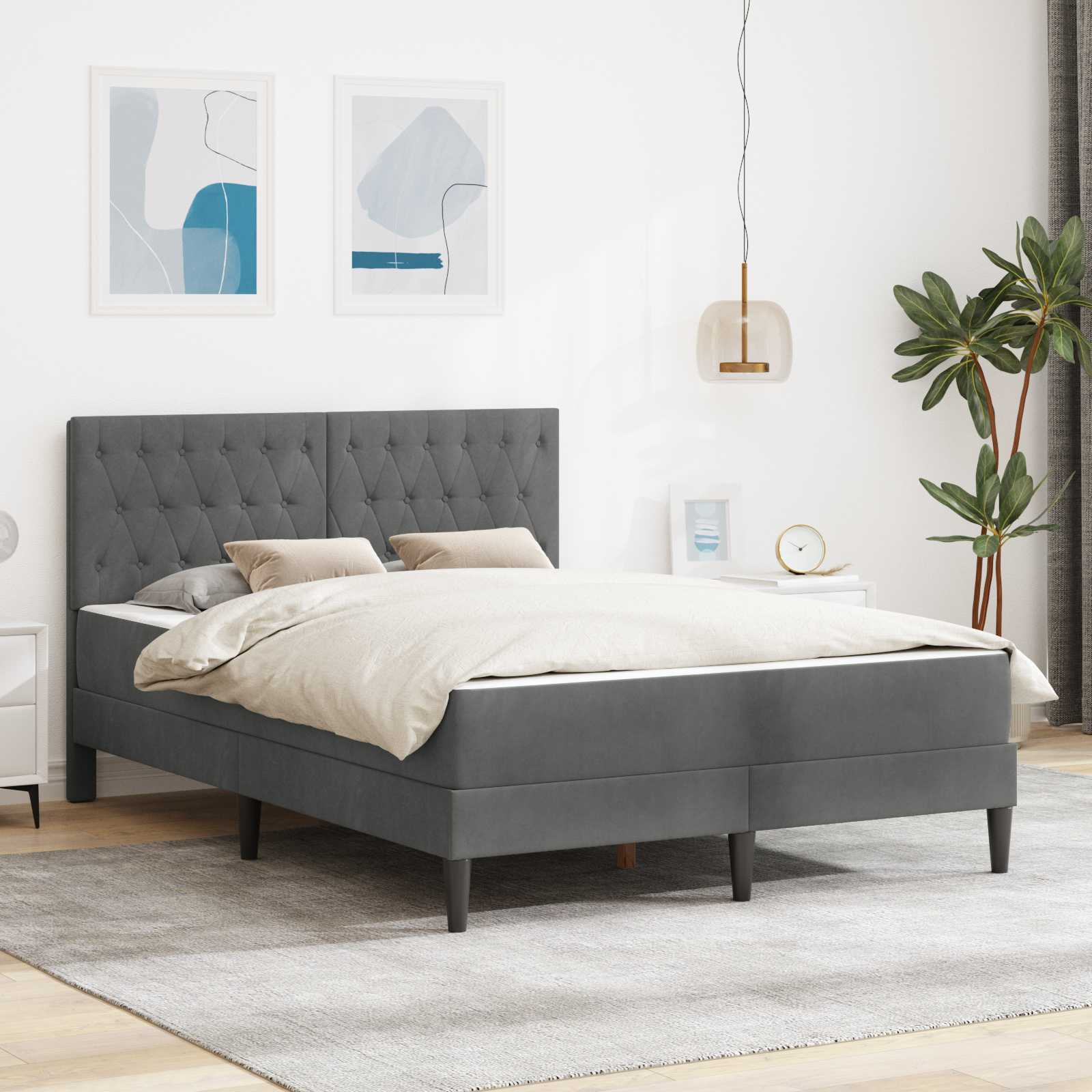 Bedframe met matras Donkergrijs 140 x 200 cm Fluweel