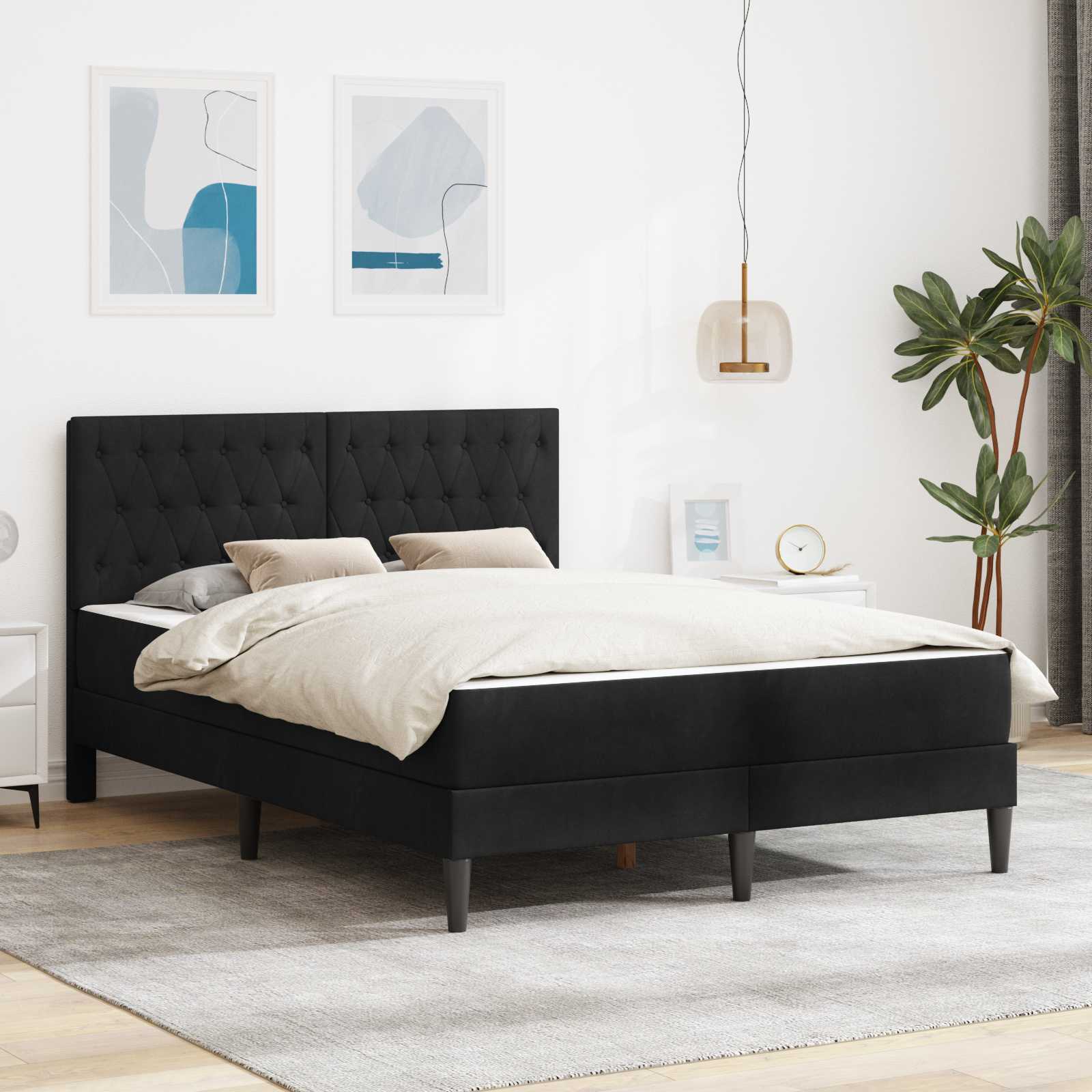 Bedframe met matras met hoofdeinde Zwart 140 x 200 cm Fluweel