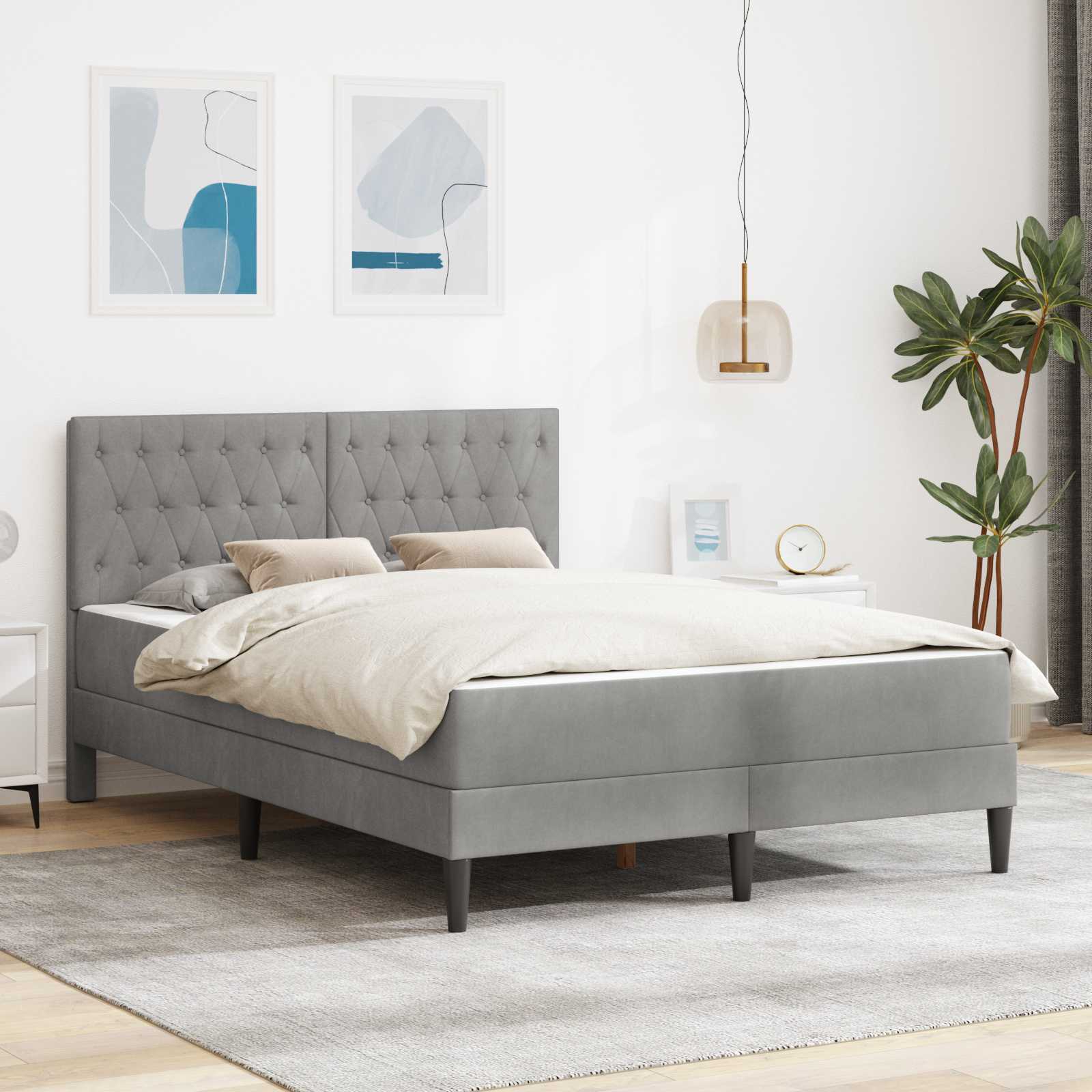 Bedframe met matras Lichtgrijs 160 x 200 cm Fluweel