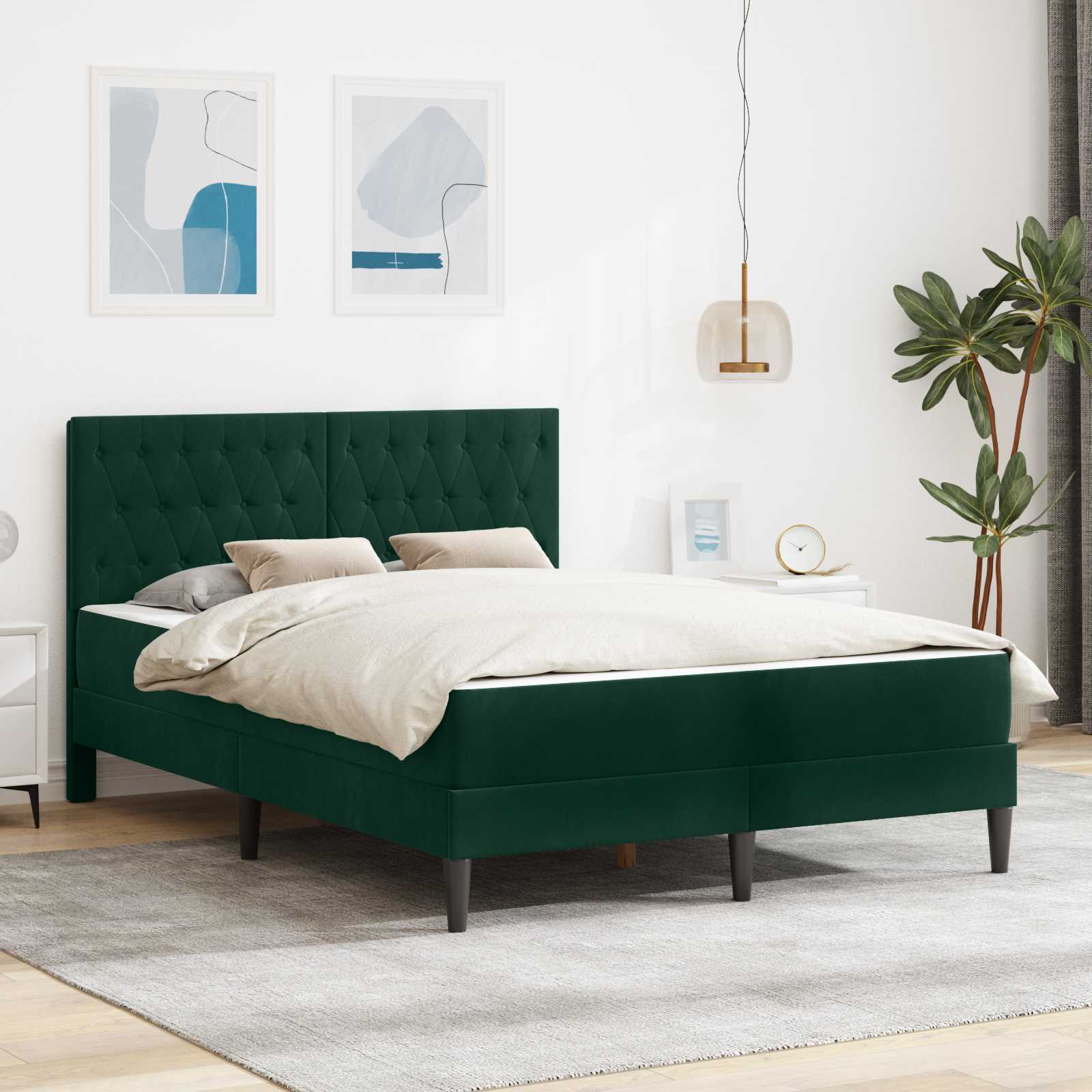 Bedframe met matras Donkergroen 160 x 200 cm Fluweel – afbeelding 1