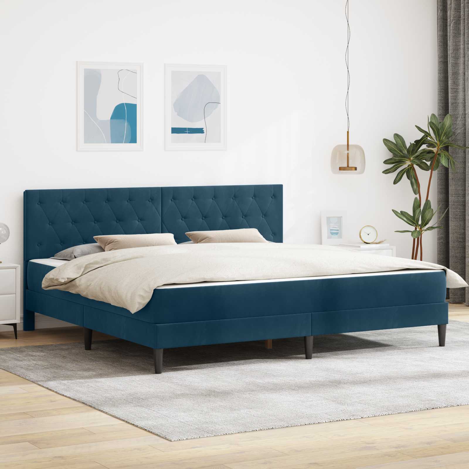 Bedframe met matras met hoofdeinde Blauw 180 x 200 cm Fluweel – afbeelding 1